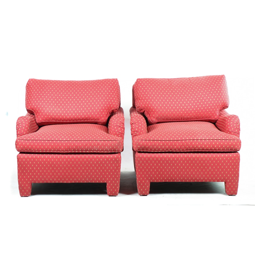Contemporary Pair of Red Upholstered Armchairs
