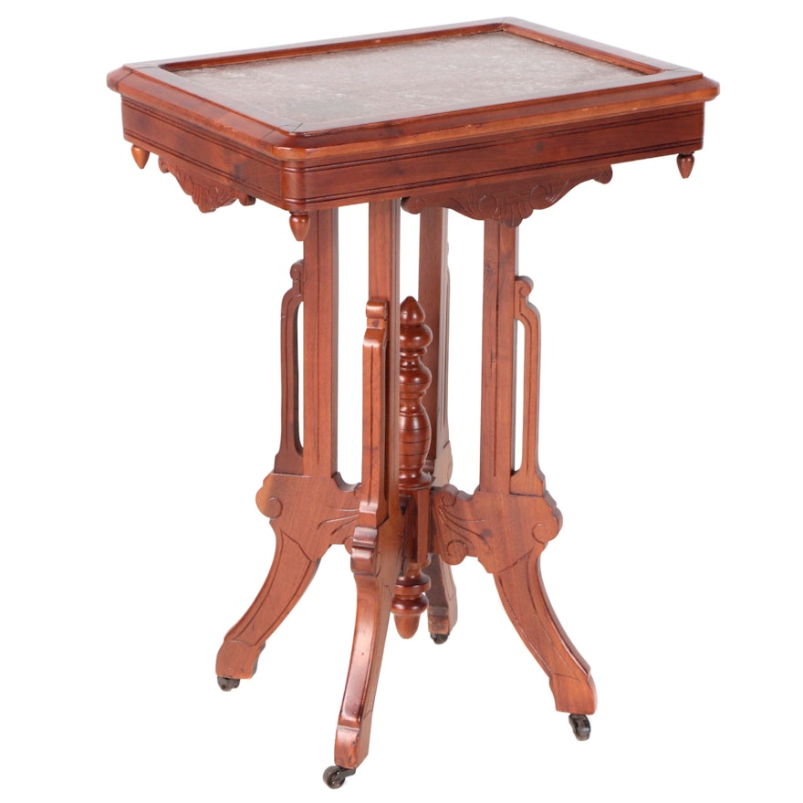 Victorian Walnut and Red Marble Lamp Table, Late 19th Century