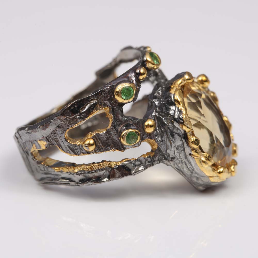 Sterling Silver 4.58 CT Citrine and Peridot Ring with Gold Wash Accents