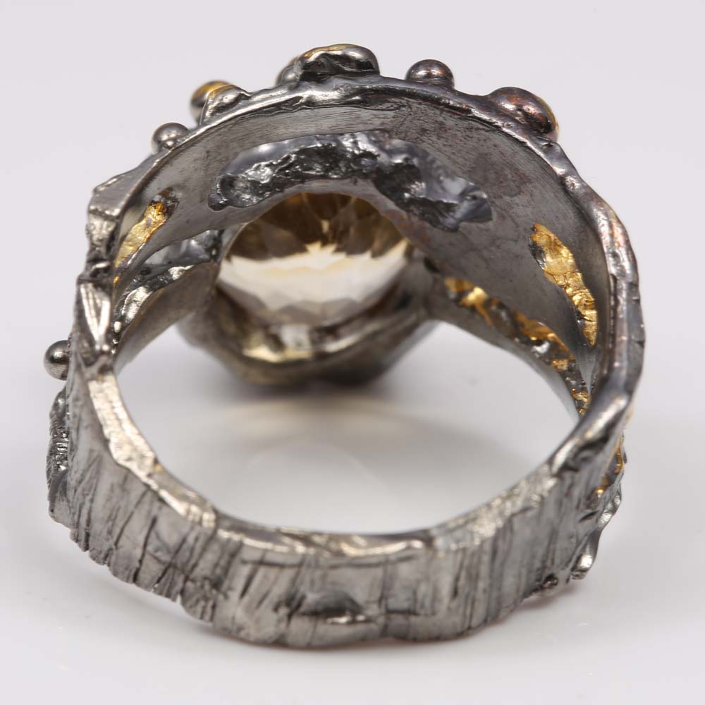 Sterling Silver 4.58 CT Citrine and Peridot Ring with Gold Wash Accents