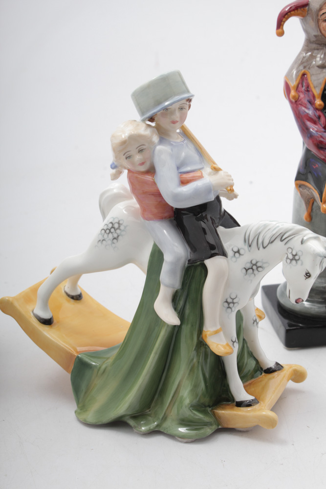 Royal Doulton "The Gardener", "Hold Tight" and "Jester" Bone China Figurines