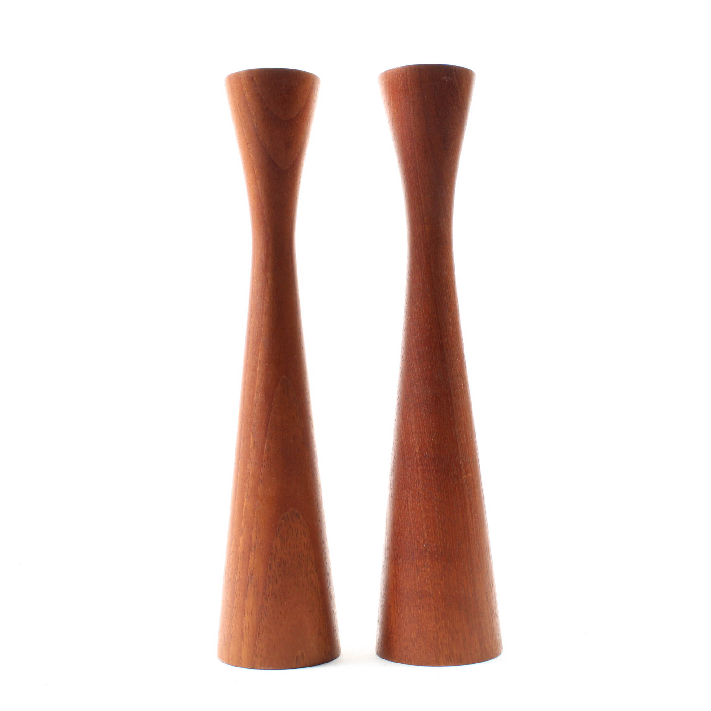 Danish Modern Teak Wood Candlesticks