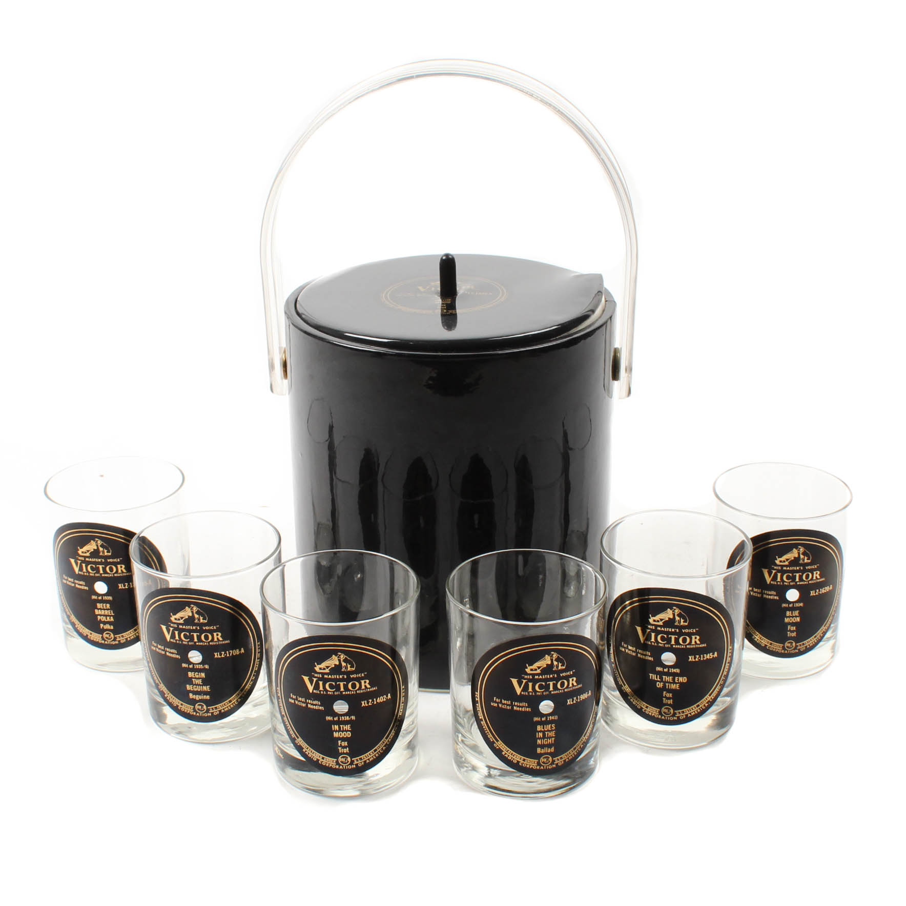 Vintage RCA Victor Ice Bucket and Old Fashioned Glasses