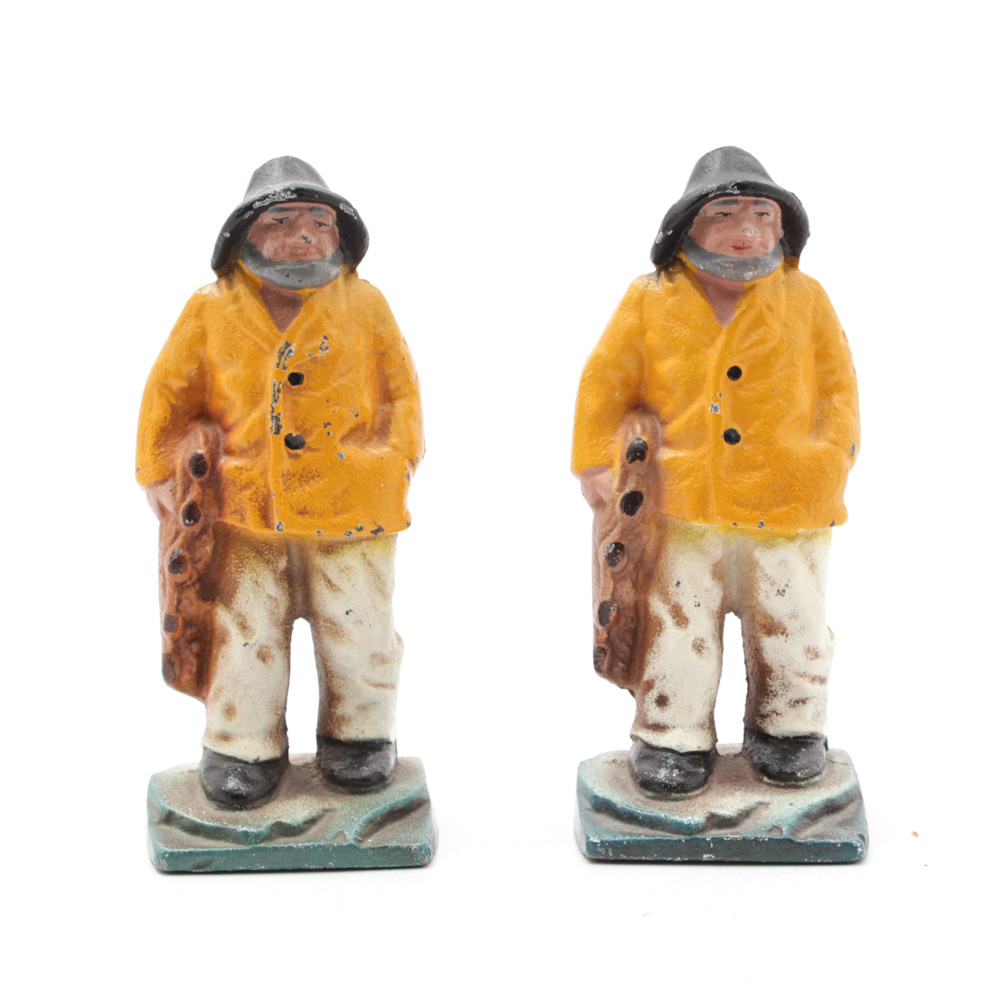 Vintage Cast Iron Lobster Fishermen Bookends