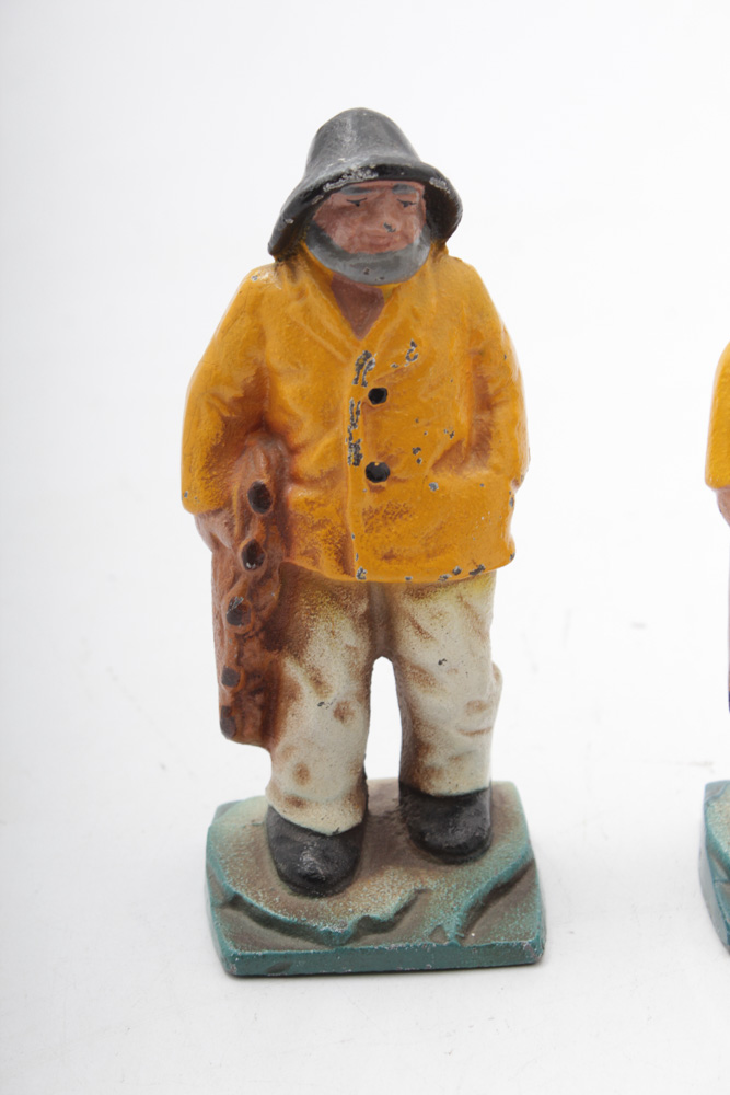 Vintage Cast Iron Lobster Fishermen Bookends