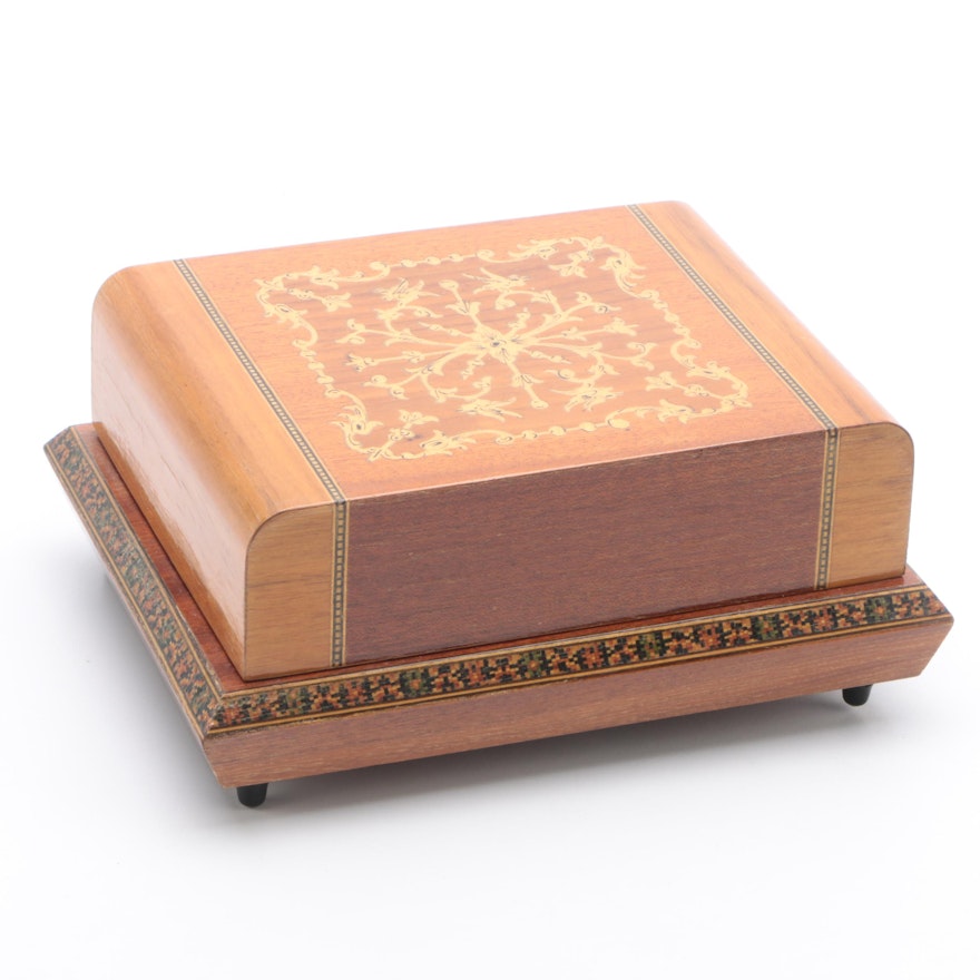 Vintage Mapsa Inlaid Wood Musical Cigarette Box