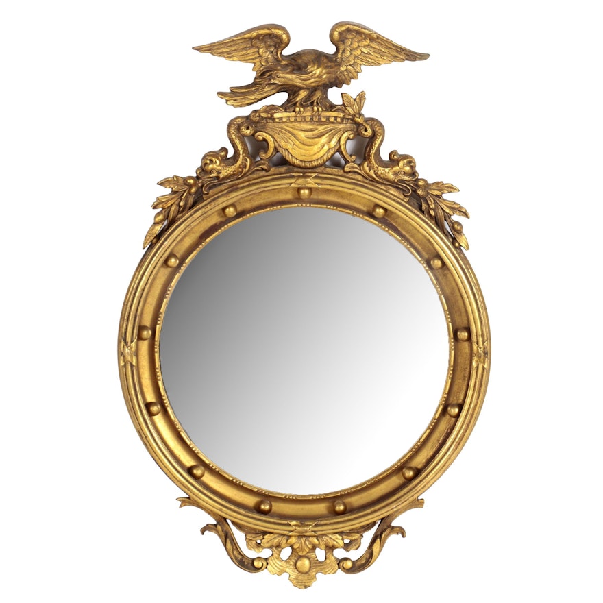 Federal Style Gilt Wood and Composition Convex Mirror, 20th Century