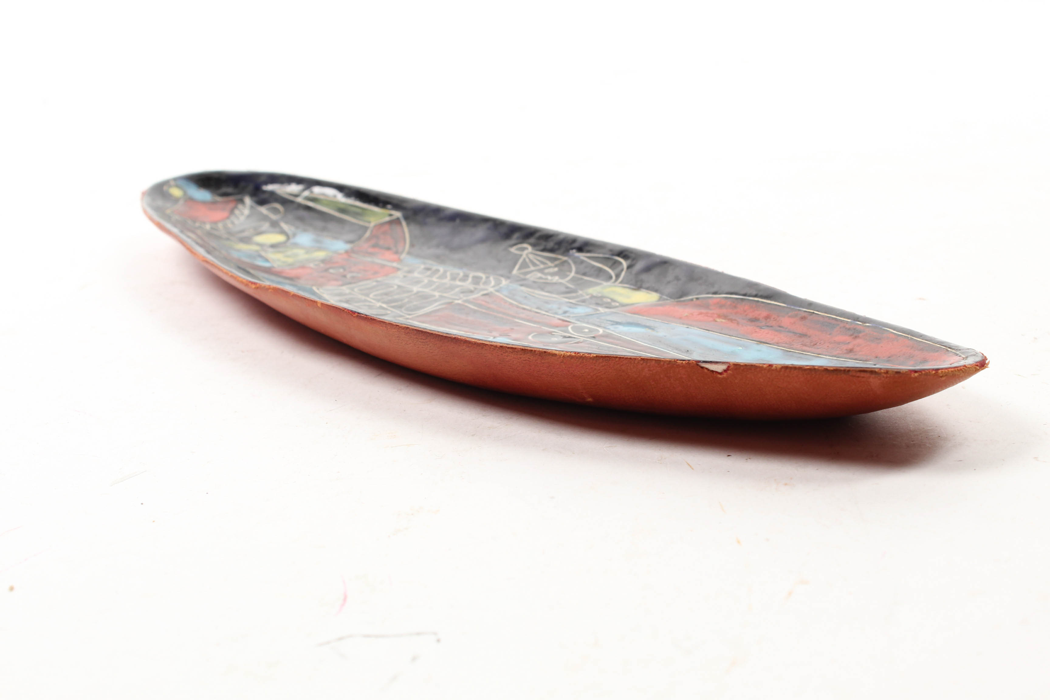 Mid-Century Sgraffito Ceramic Tray in the Style of Bitossi