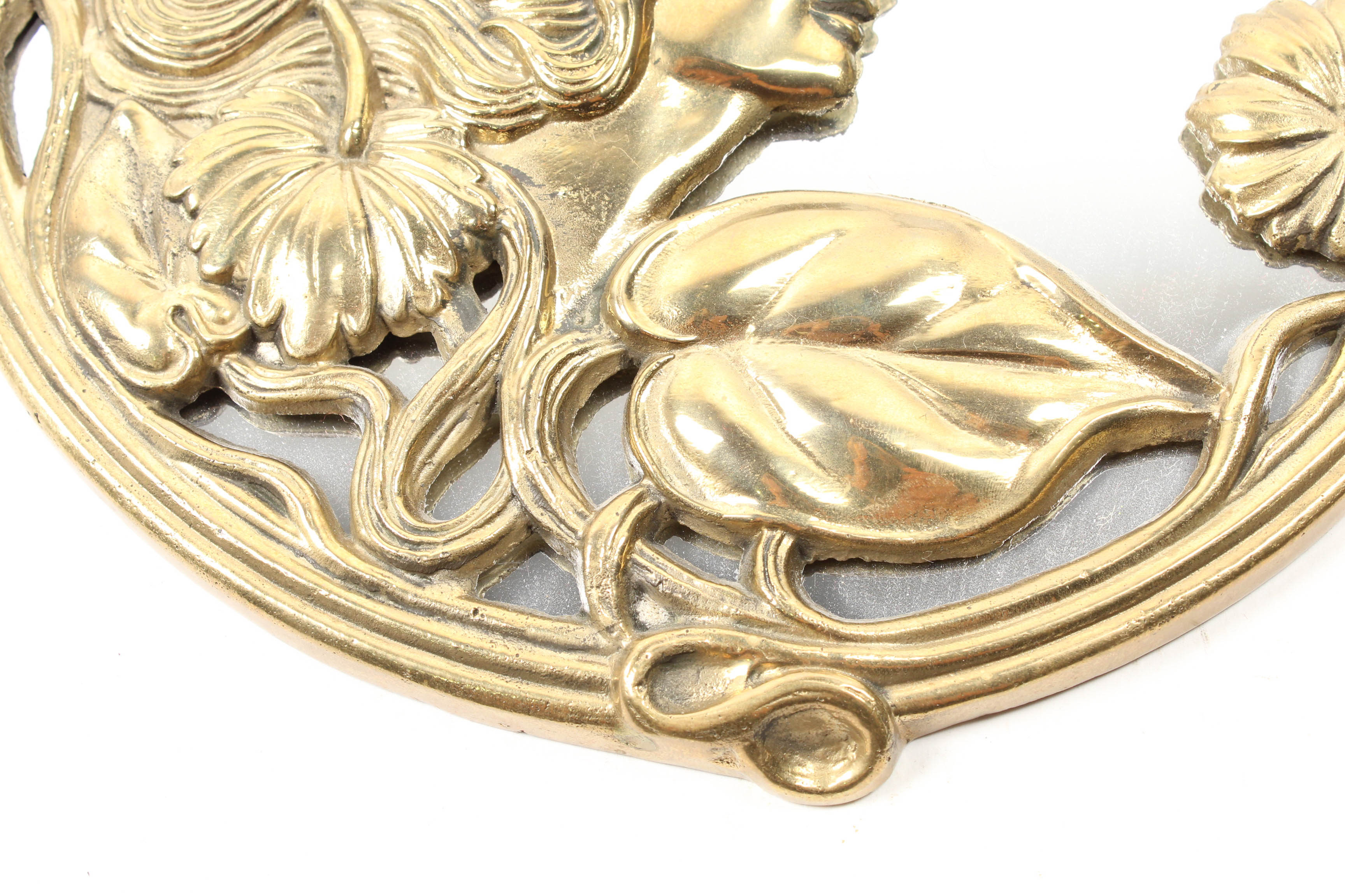 Art Nouveau Style Round Brass Accent Mirror