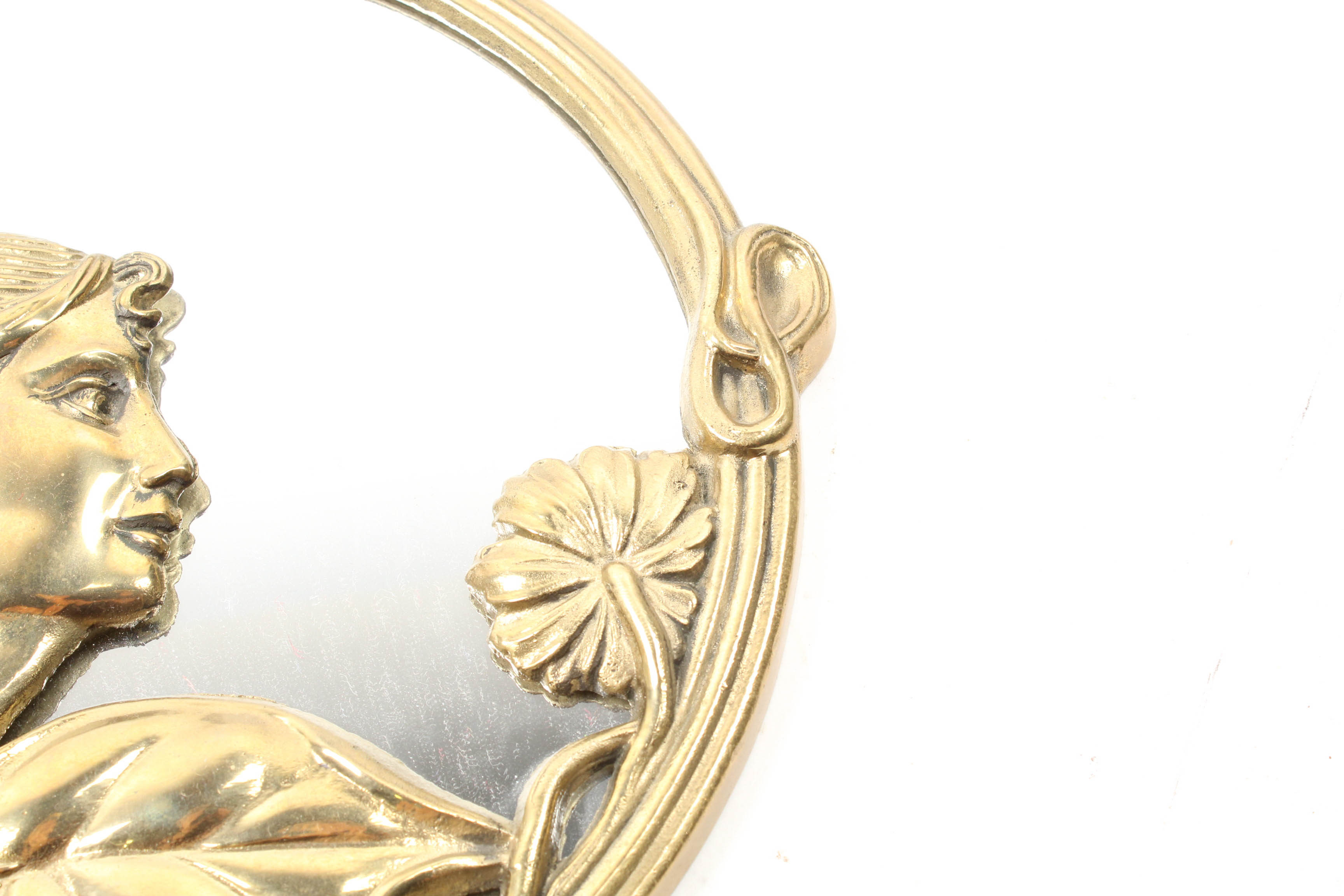 Art Nouveau Style Round Brass Accent Mirror