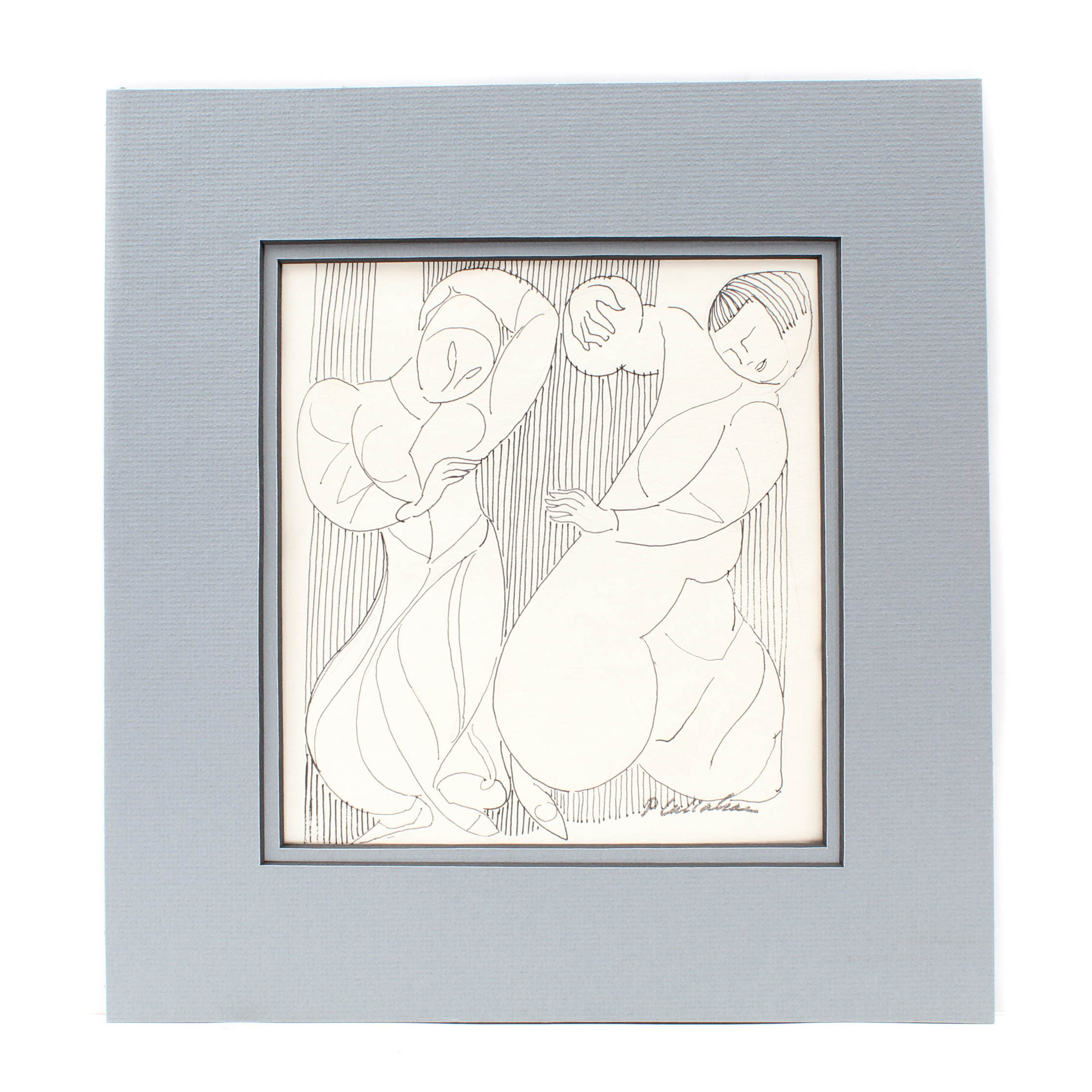 Phillip Callahan Mid-Century Ink Drawing of Two Dancers