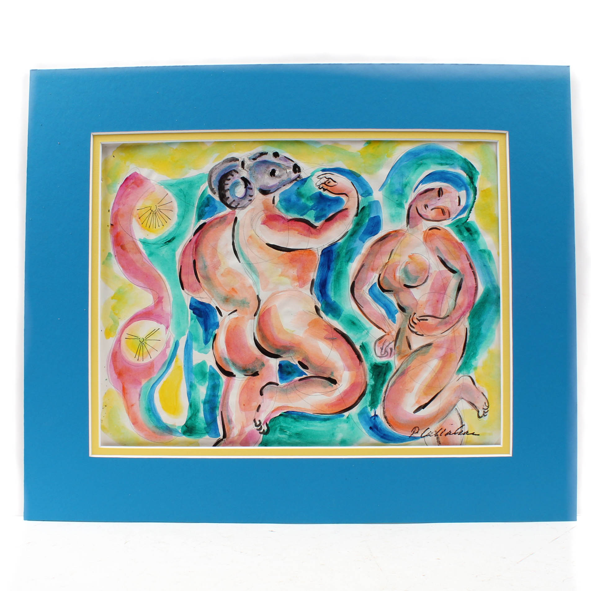 Phillip Callahan Mid-Century Watercolor Painting of Dancing Nudes