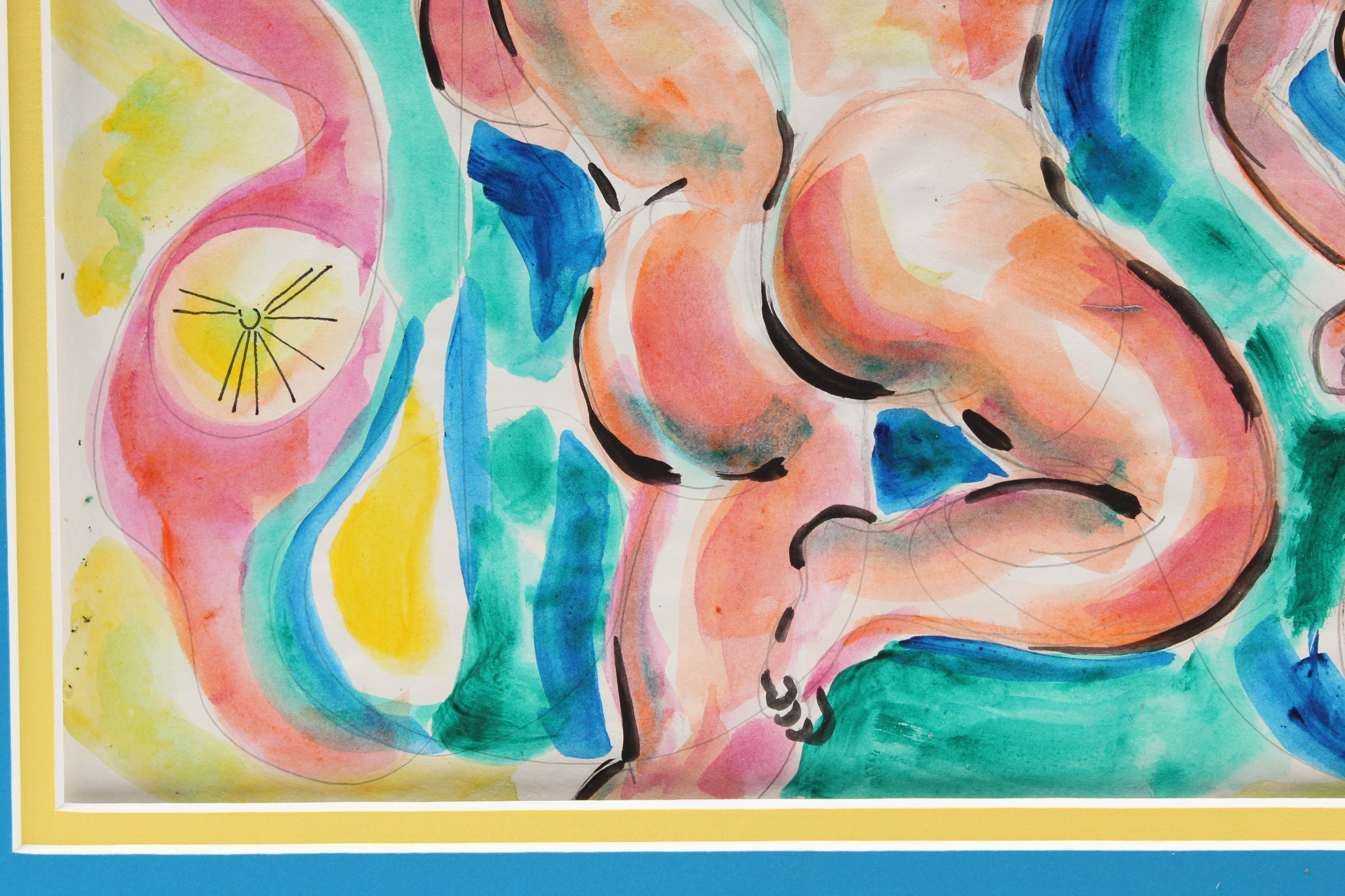 Phillip Callahan Mid-Century Watercolor Painting of Dancing Nudes