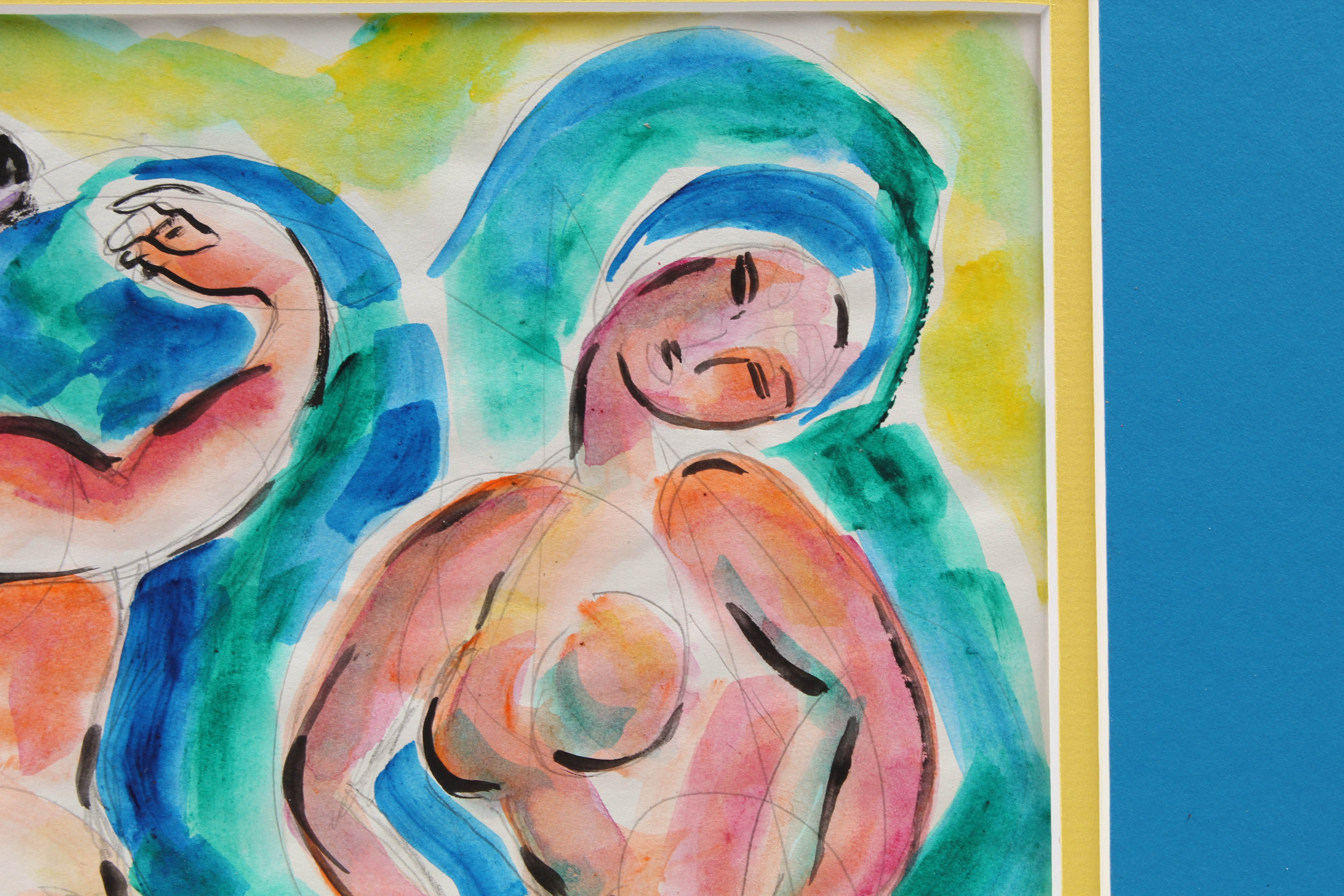 Phillip Callahan Mid-Century Watercolor Painting of Dancing Nudes