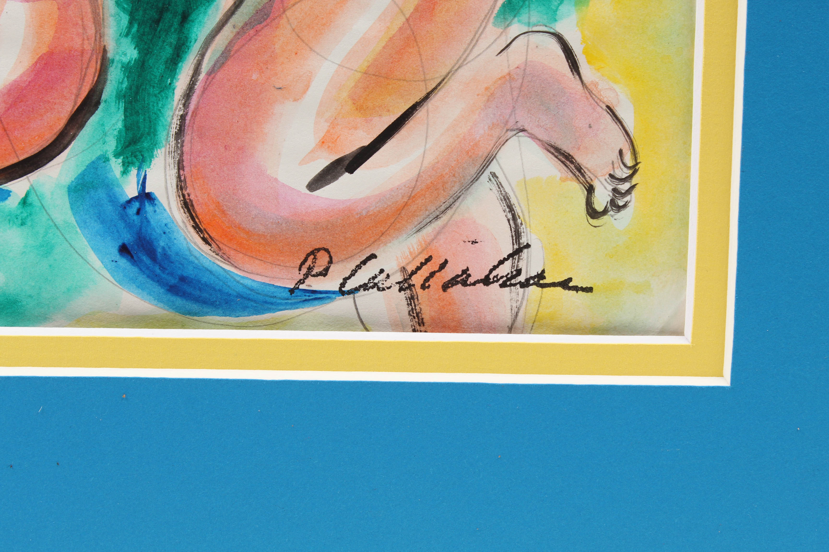 Phillip Callahan Mid-Century Watercolor Painting of Dancing Nudes