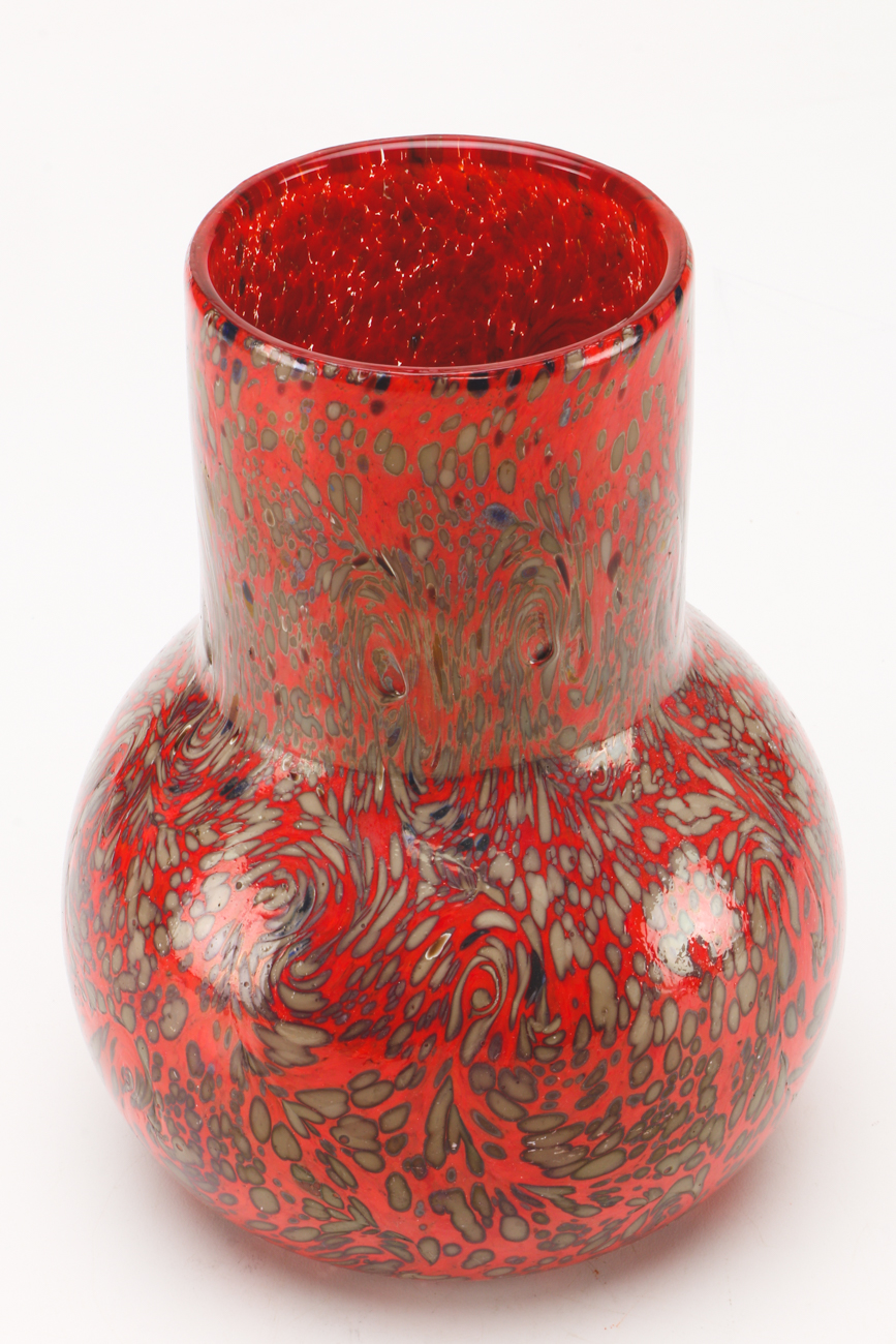 Mid-Century Blown and Painted Art Glass Vase