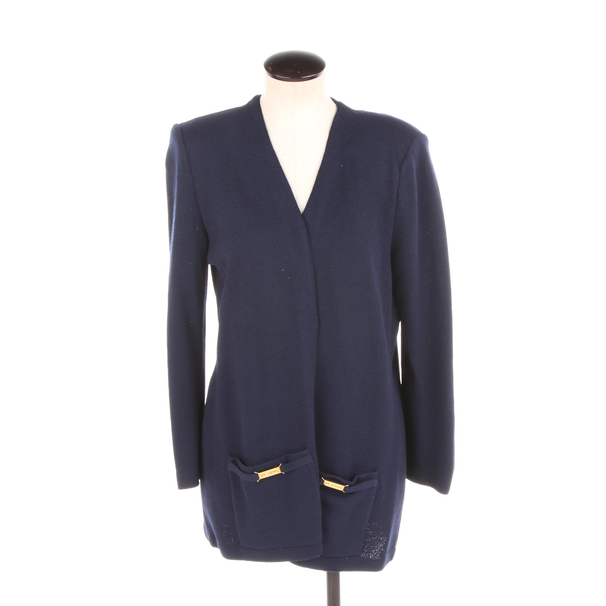 Women's St. John Collection Navy Blue Knit Cardigan