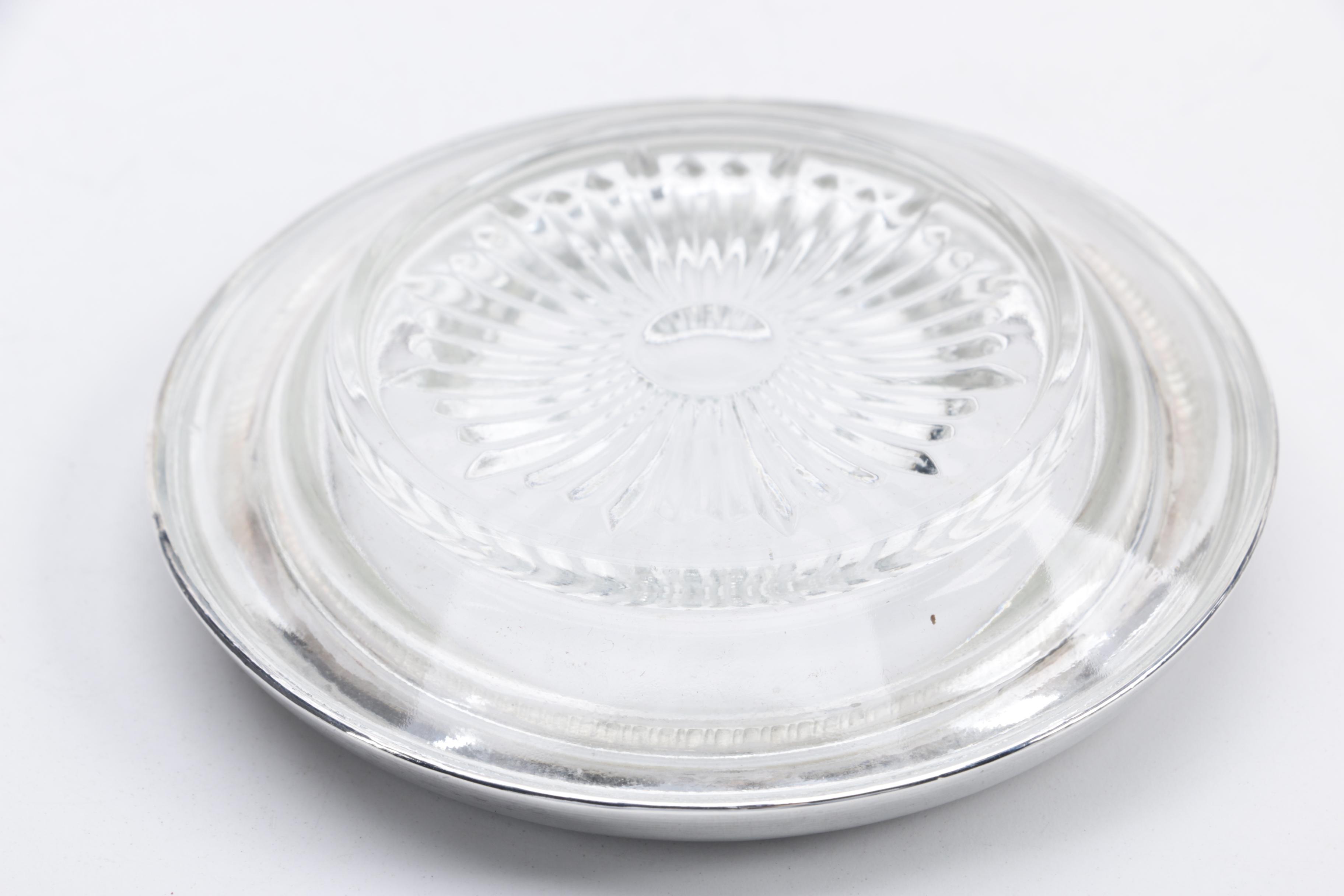 1936 Alexander Clark Sterling Rimmed Glass Decanter with Saben Coaster Set