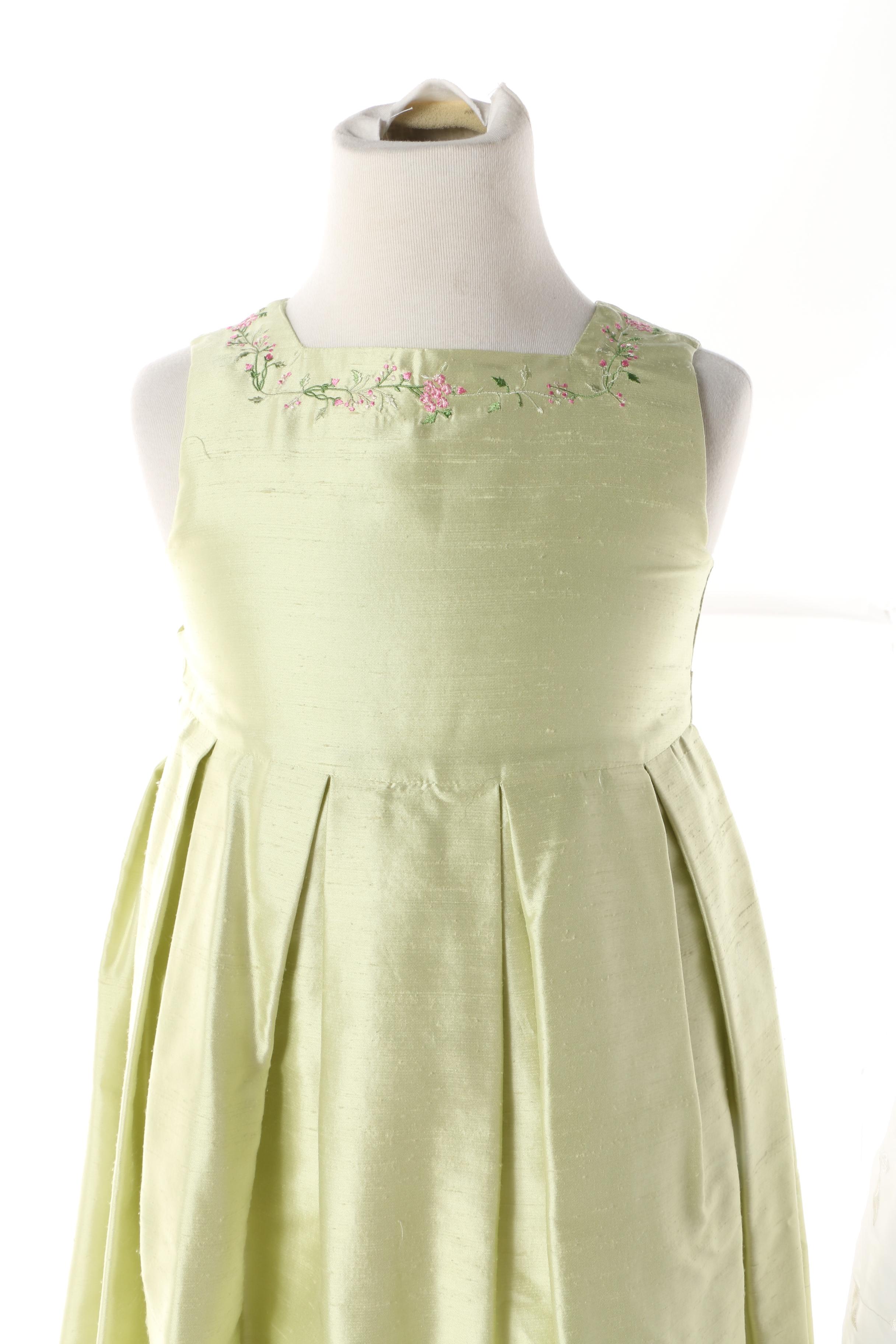 Girls' Formal Dresses including Talbots Kids Floral Embroidered Green Silk