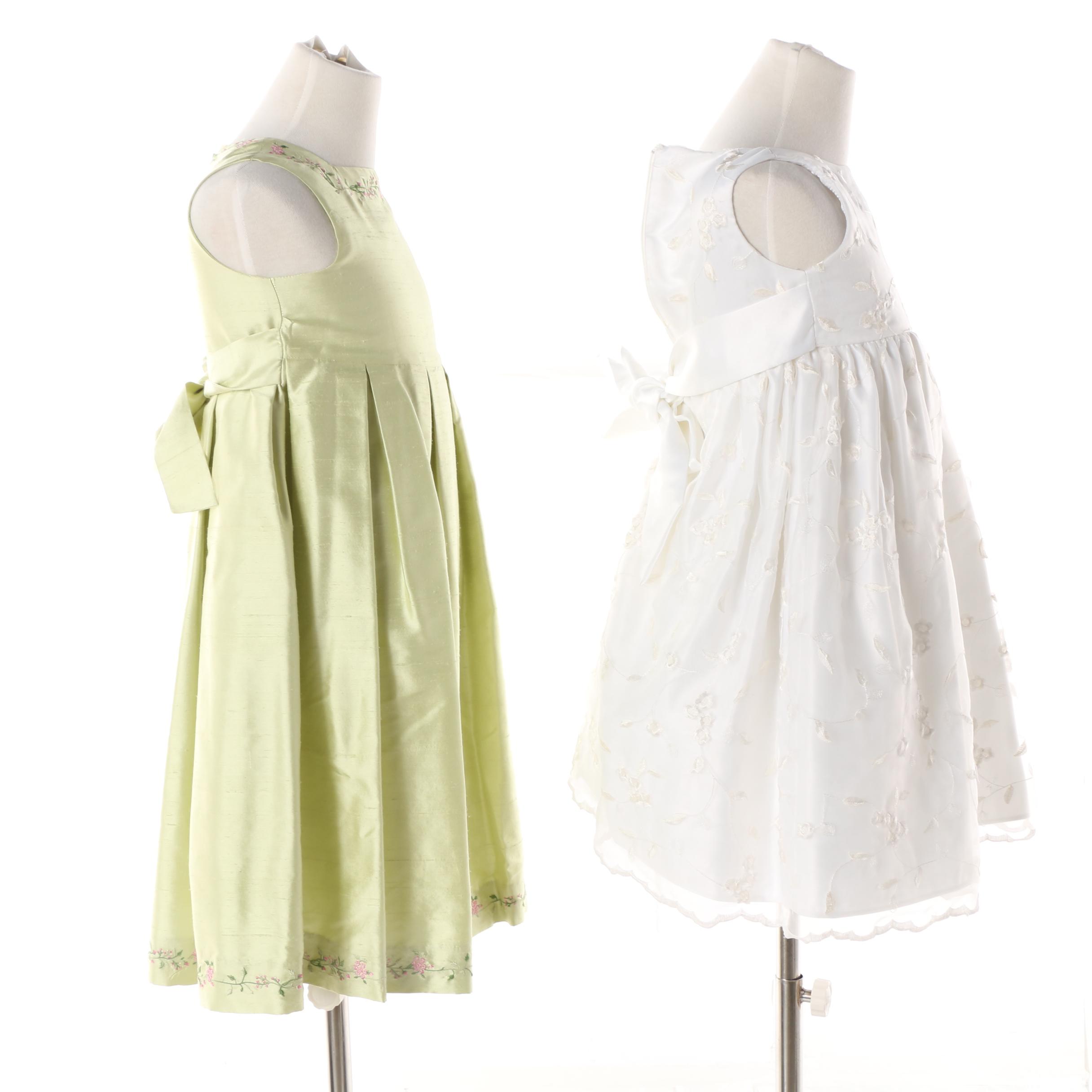 Girls' Formal Dresses including Talbots Kids Floral Embroidered Green Silk