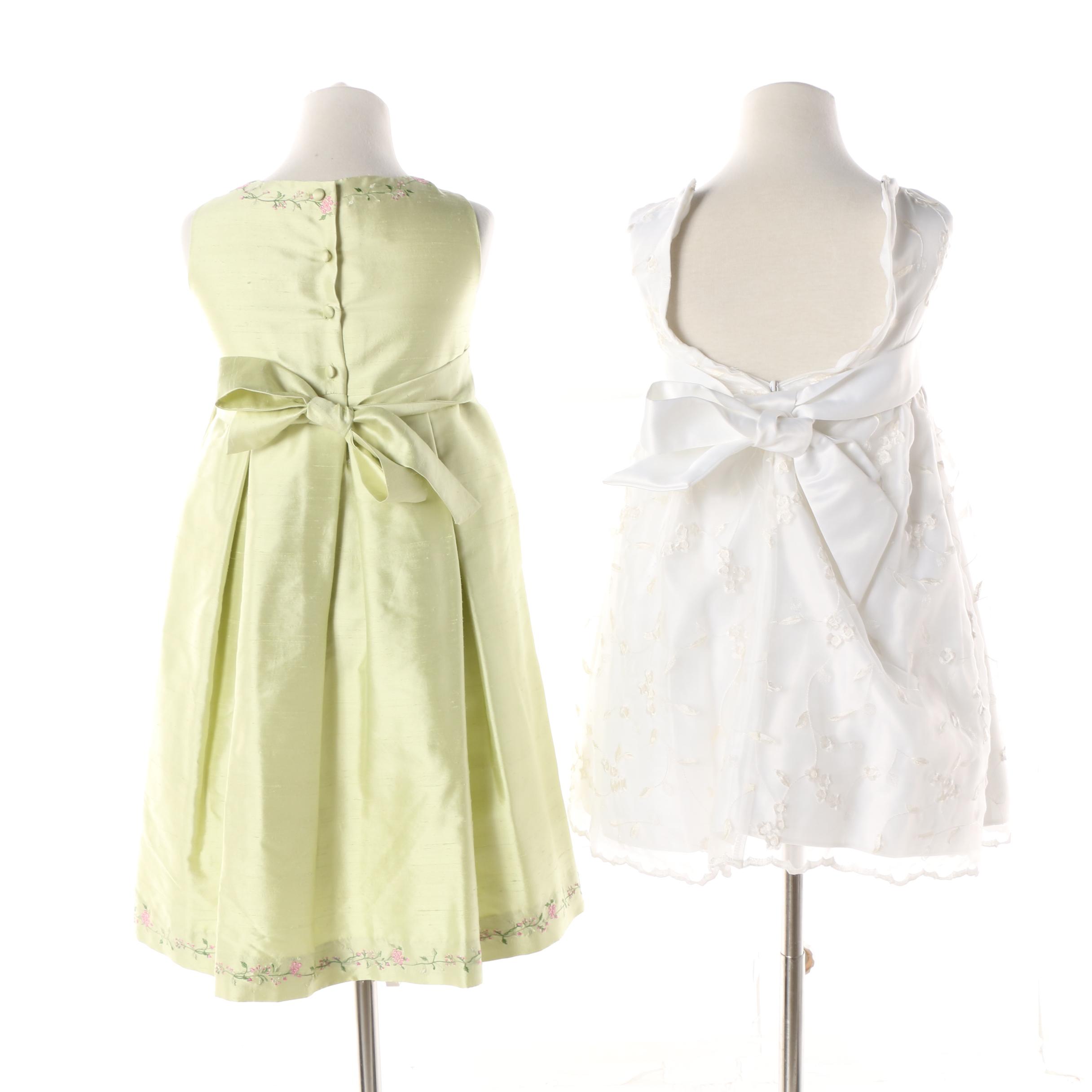 Girls' Formal Dresses including Talbots Kids Floral Embroidered Green Silk