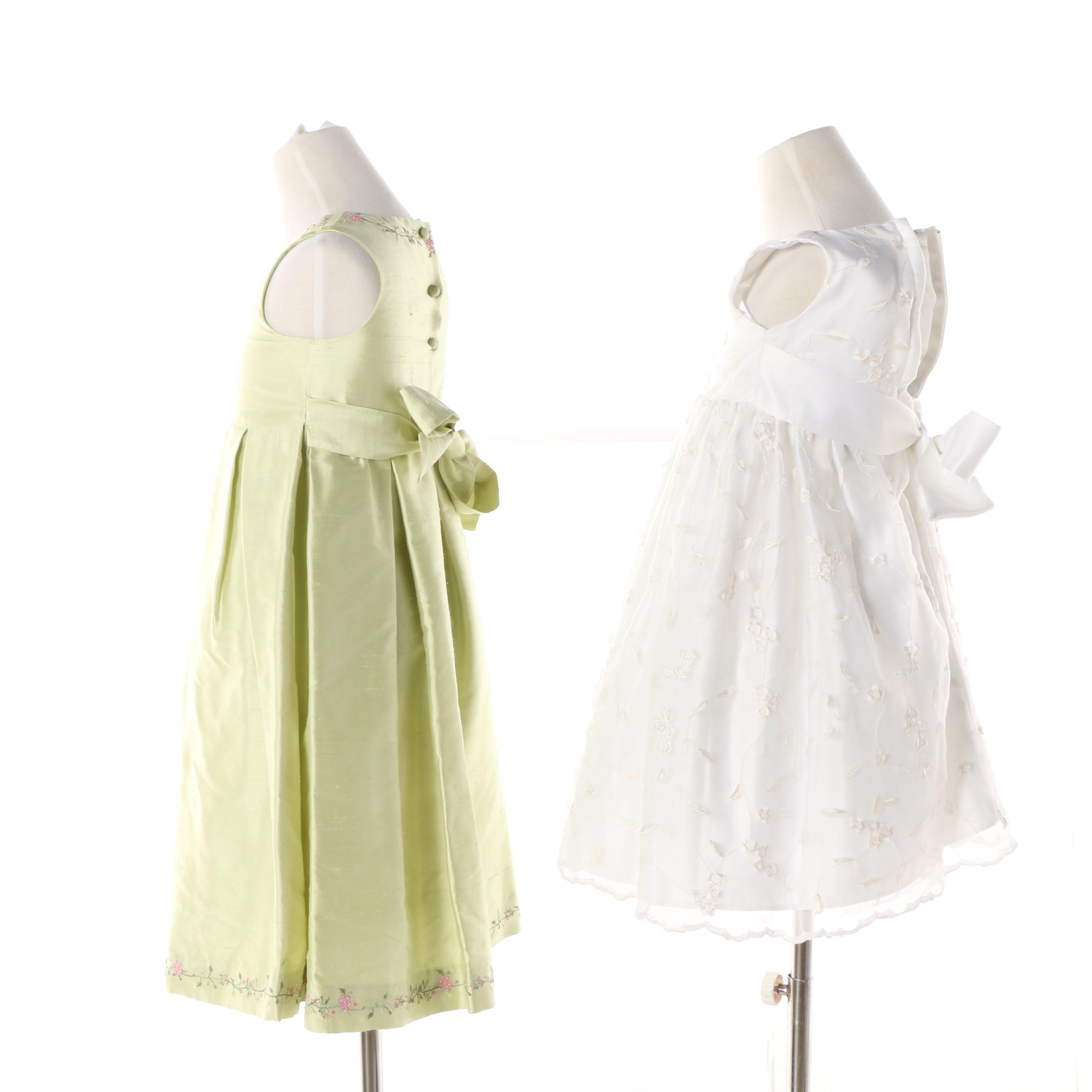 Girls' Formal Dresses including Talbots Kids Floral Embroidered Green Silk