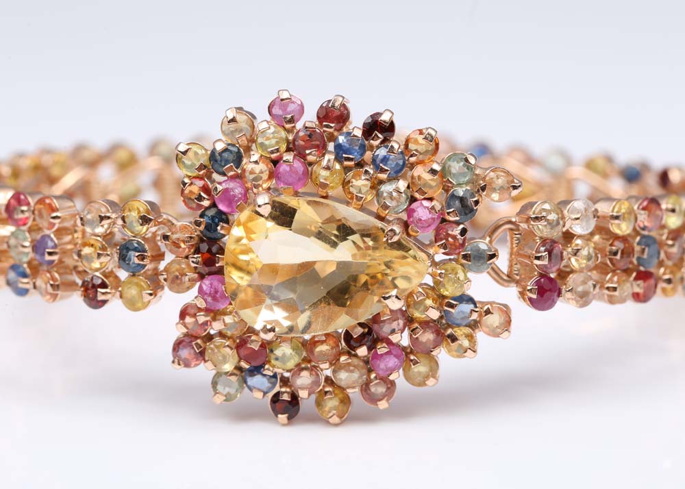 Sterling Silver Citrine and Sapphire Bracelet with Rose Gold Wash