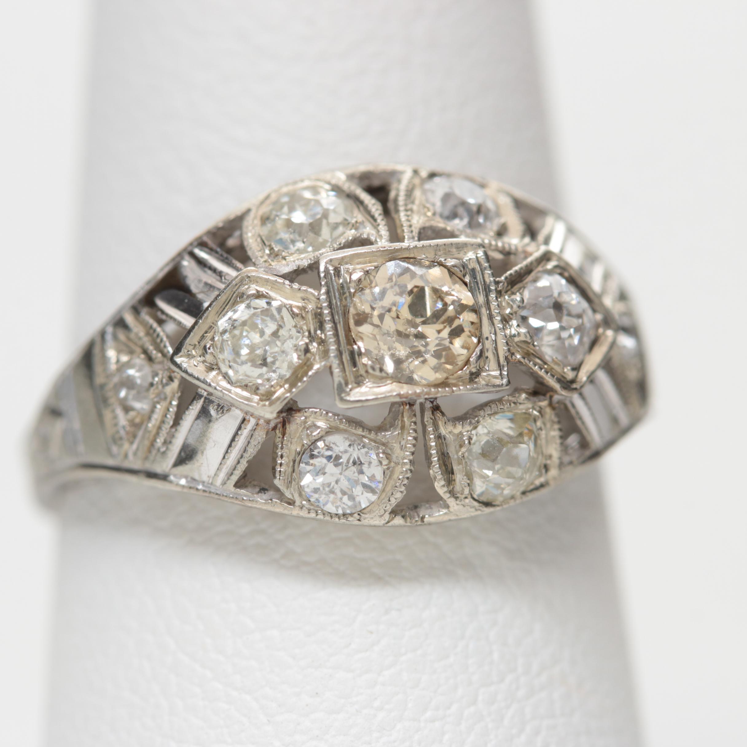 Art Deco 14K White Gold Diamond Ring