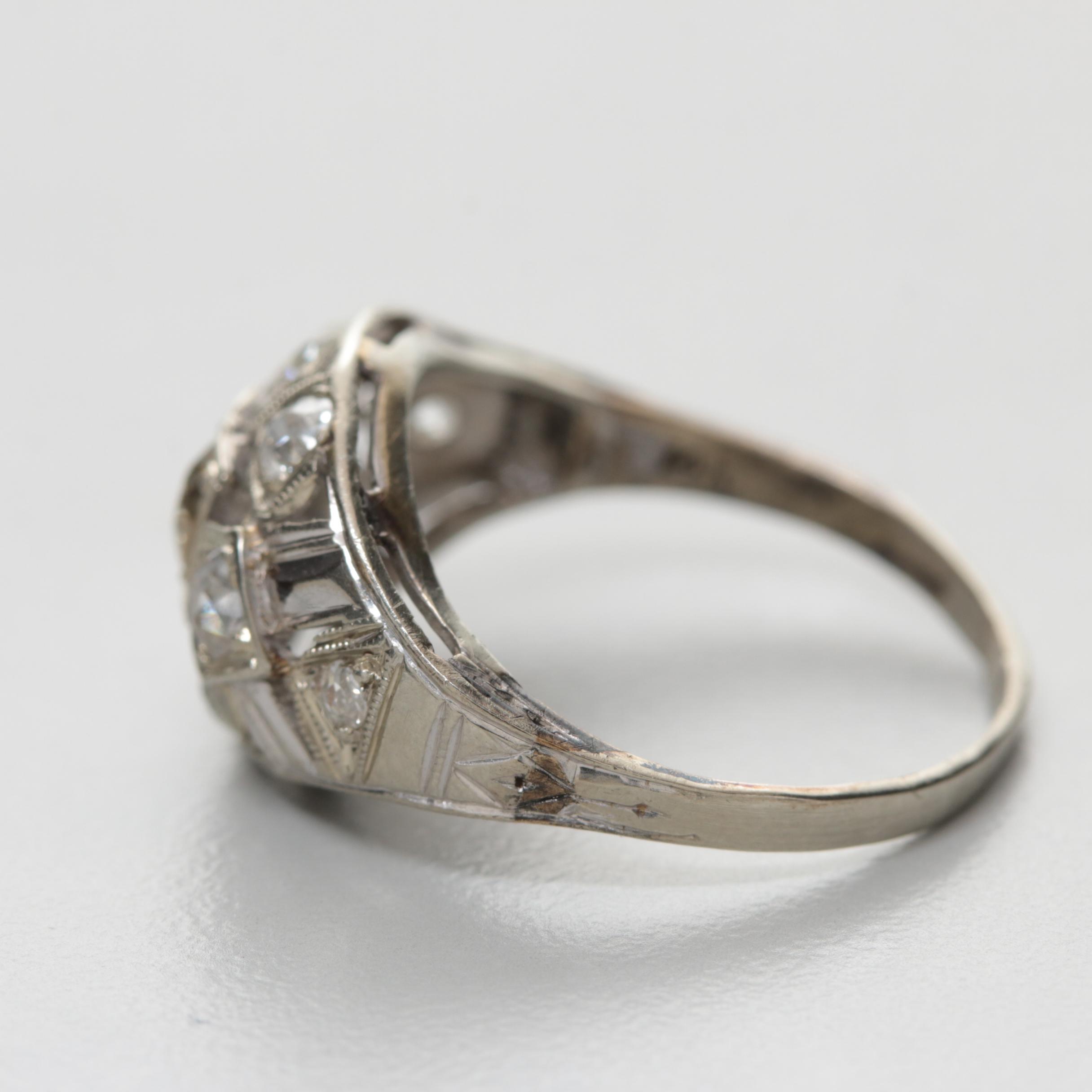 Art Deco 14K White Gold Diamond Ring