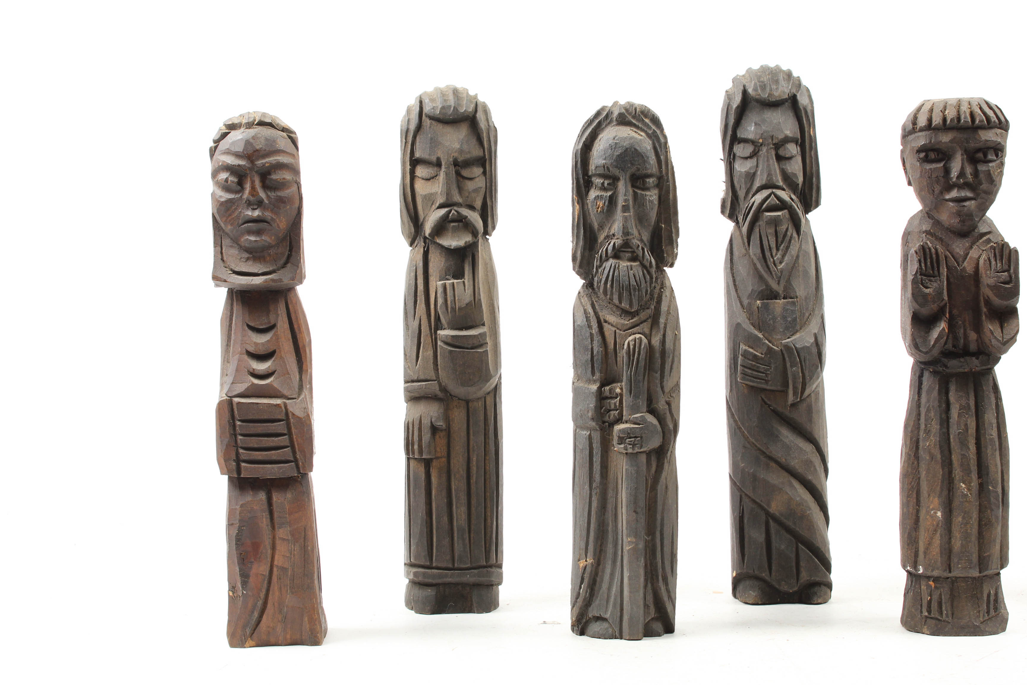 Six Spanish Style Hand Carved Wood Figures