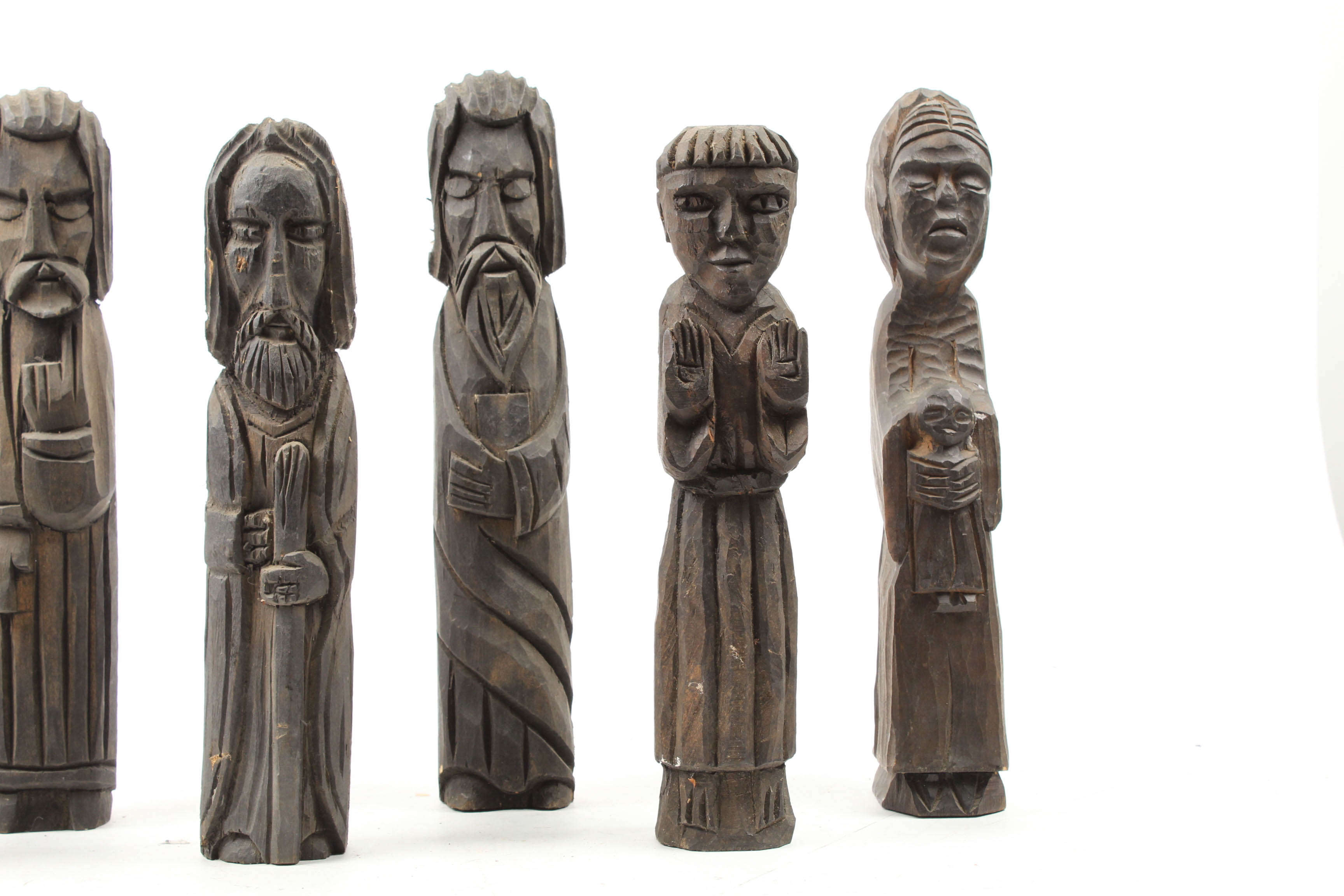 Six Spanish Style Hand Carved Wood Figures