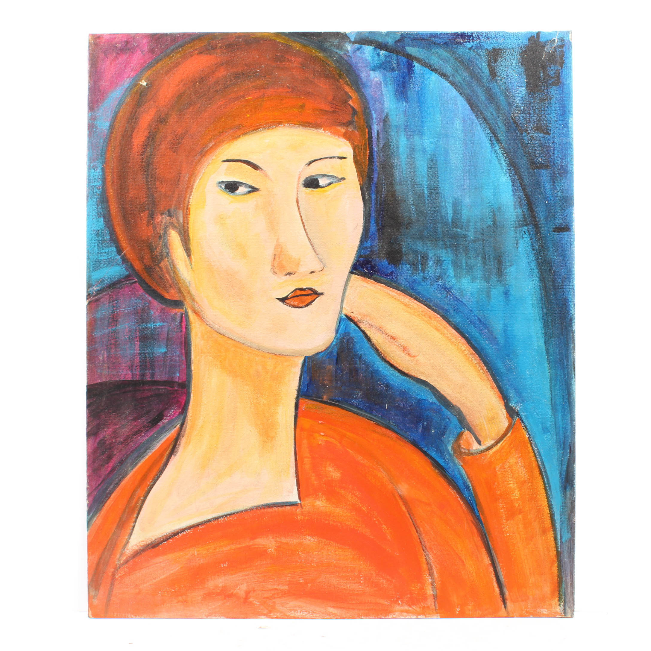 Mid-Century Oil Portrait of Redhead Female Attributed to Anna Otten