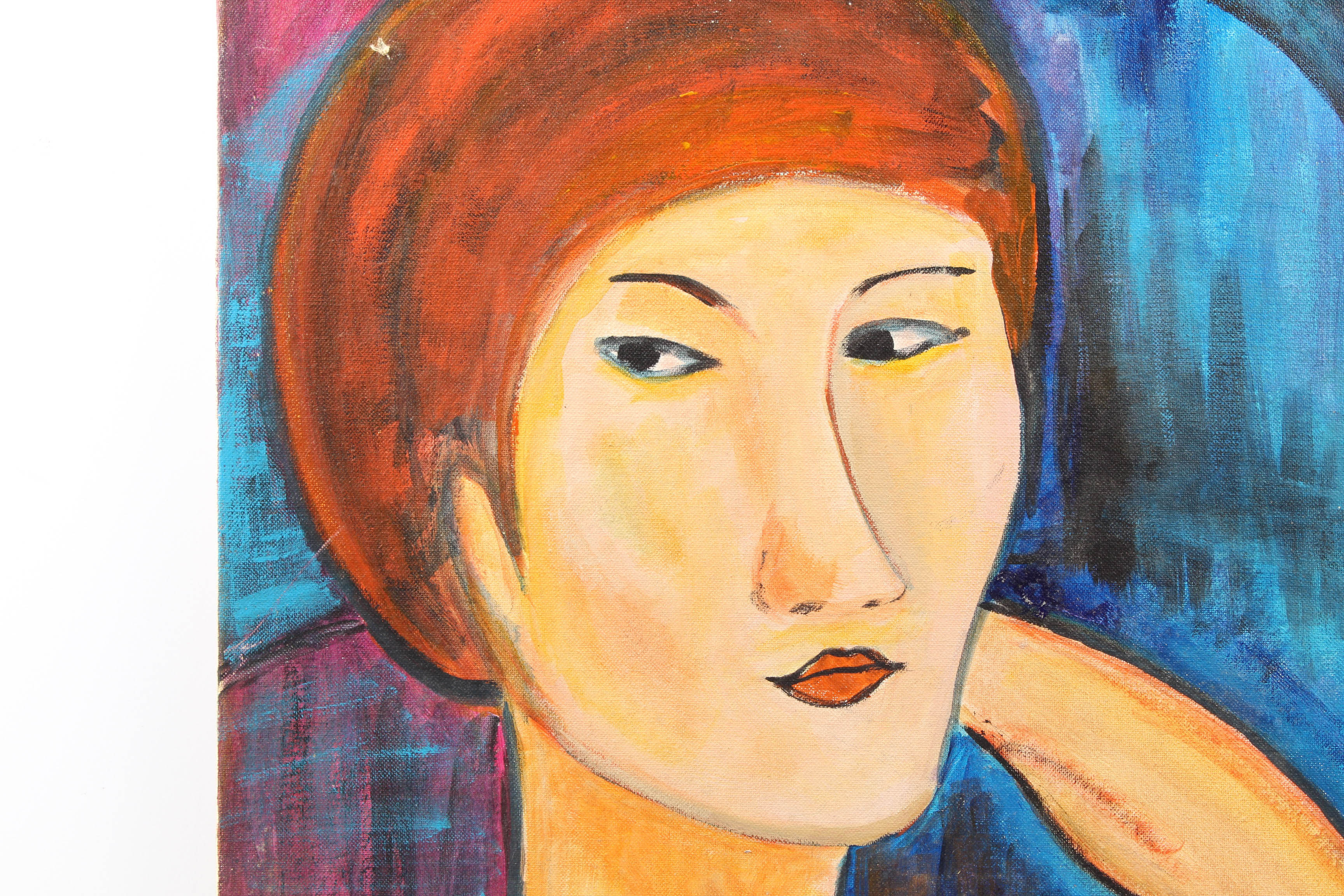 Mid-Century Oil Portrait of Redhead Female Attributed to Anna Otten