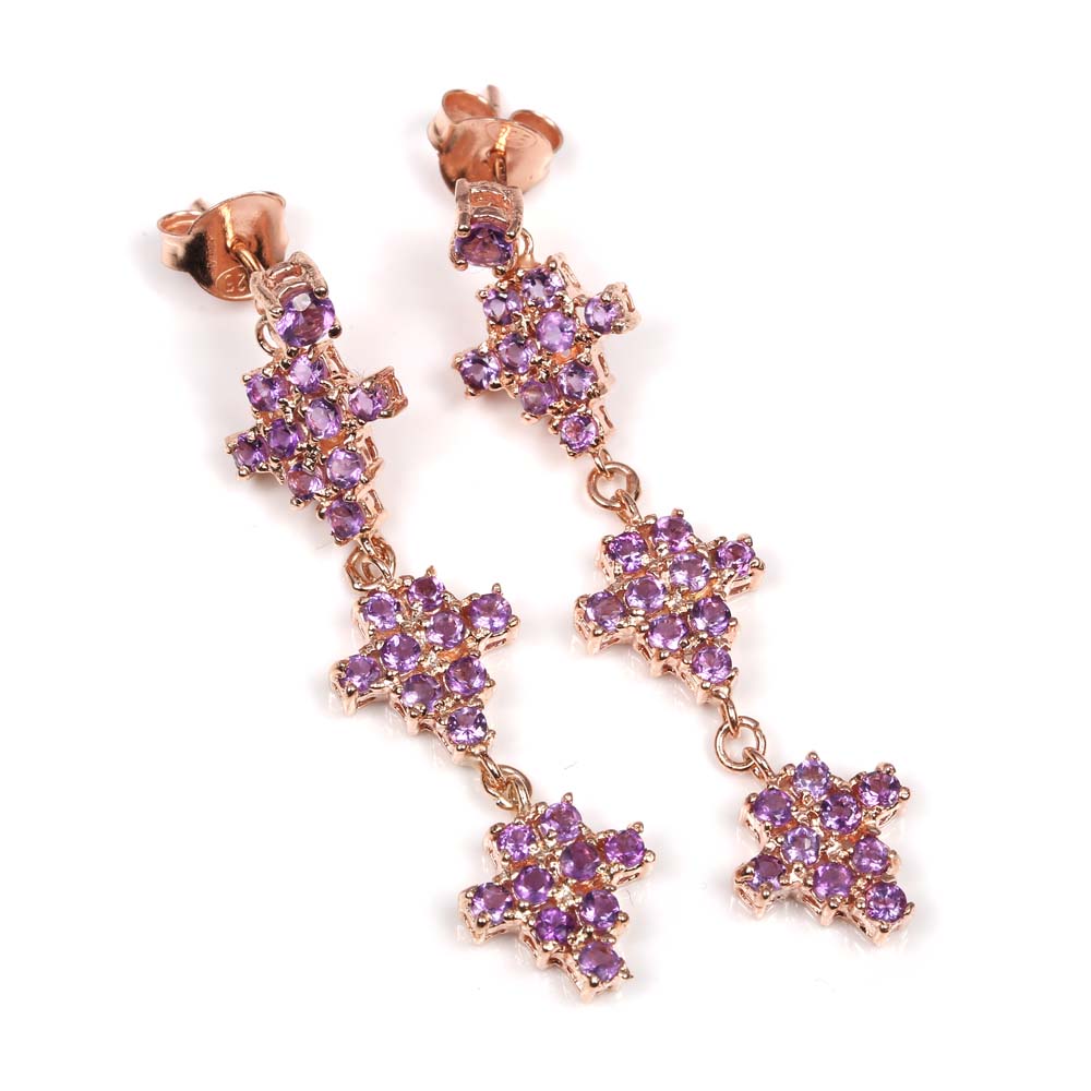Sterling Silver Amethyst Dangle Earrings with Rose Gold Wash