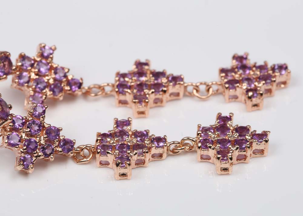 Sterling Silver Amethyst Dangle Earrings with Rose Gold Wash