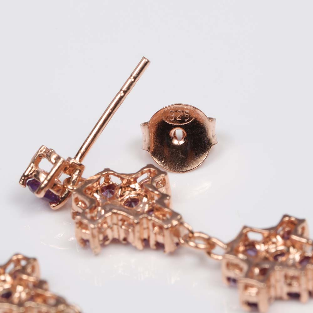 Sterling Silver Amethyst Dangle Earrings with Rose Gold Wash