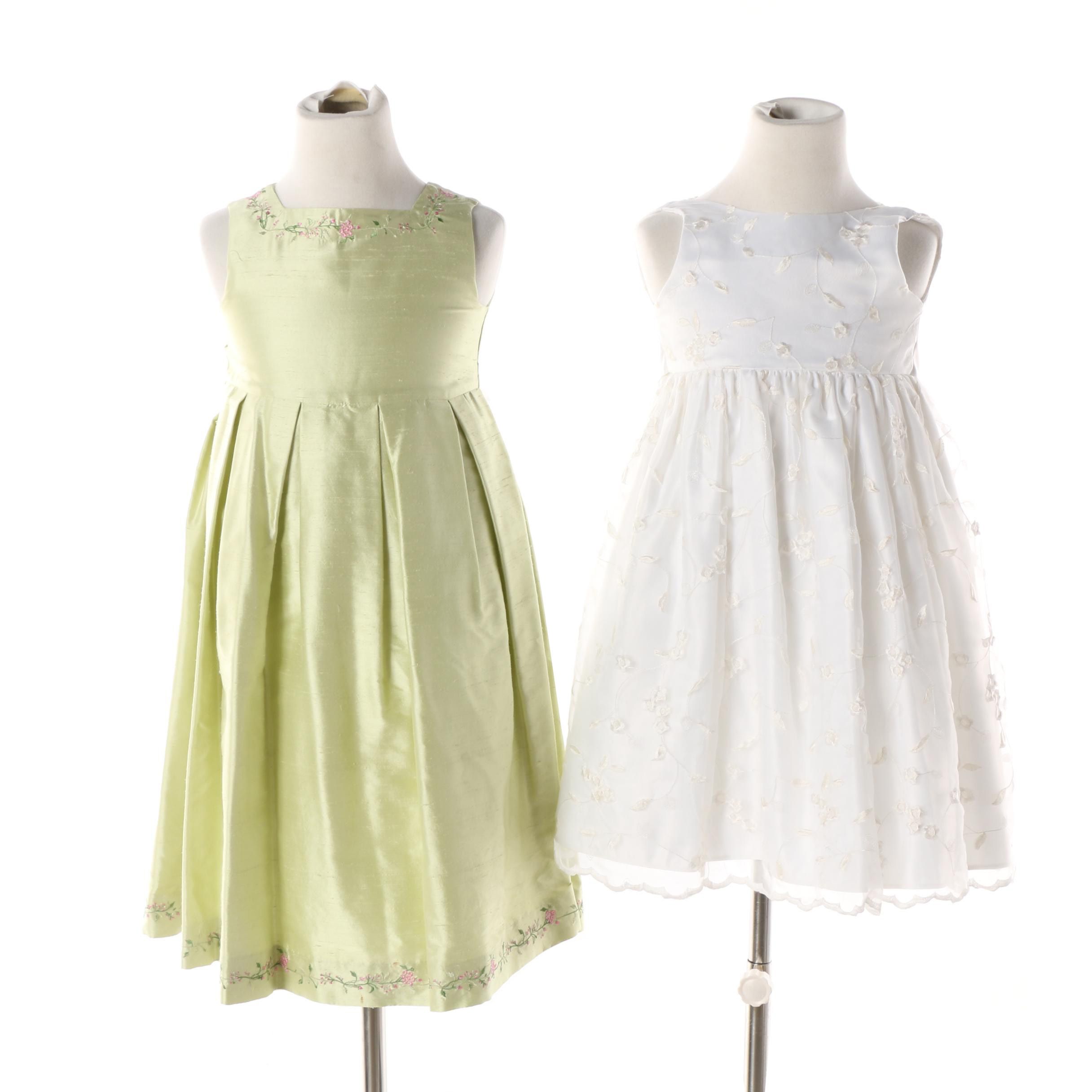 Girls' Formal Dresses including Talbots Kids Floral Embroidered Green Silk