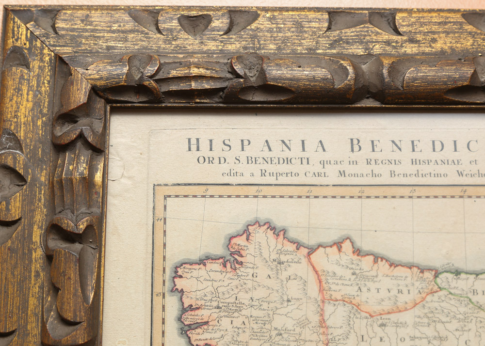 Vintage Hand Colored Map of Benedictine Monasteries in Spanish