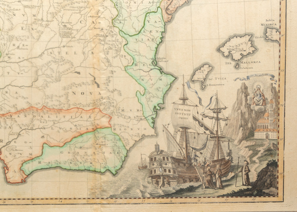 Vintage Hand Colored Map of Benedictine Monasteries in Spanish