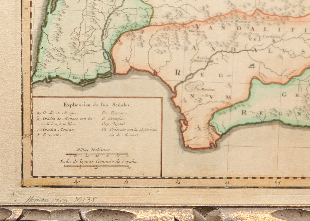 Vintage Hand Colored Map of Benedictine Monasteries in Spanish