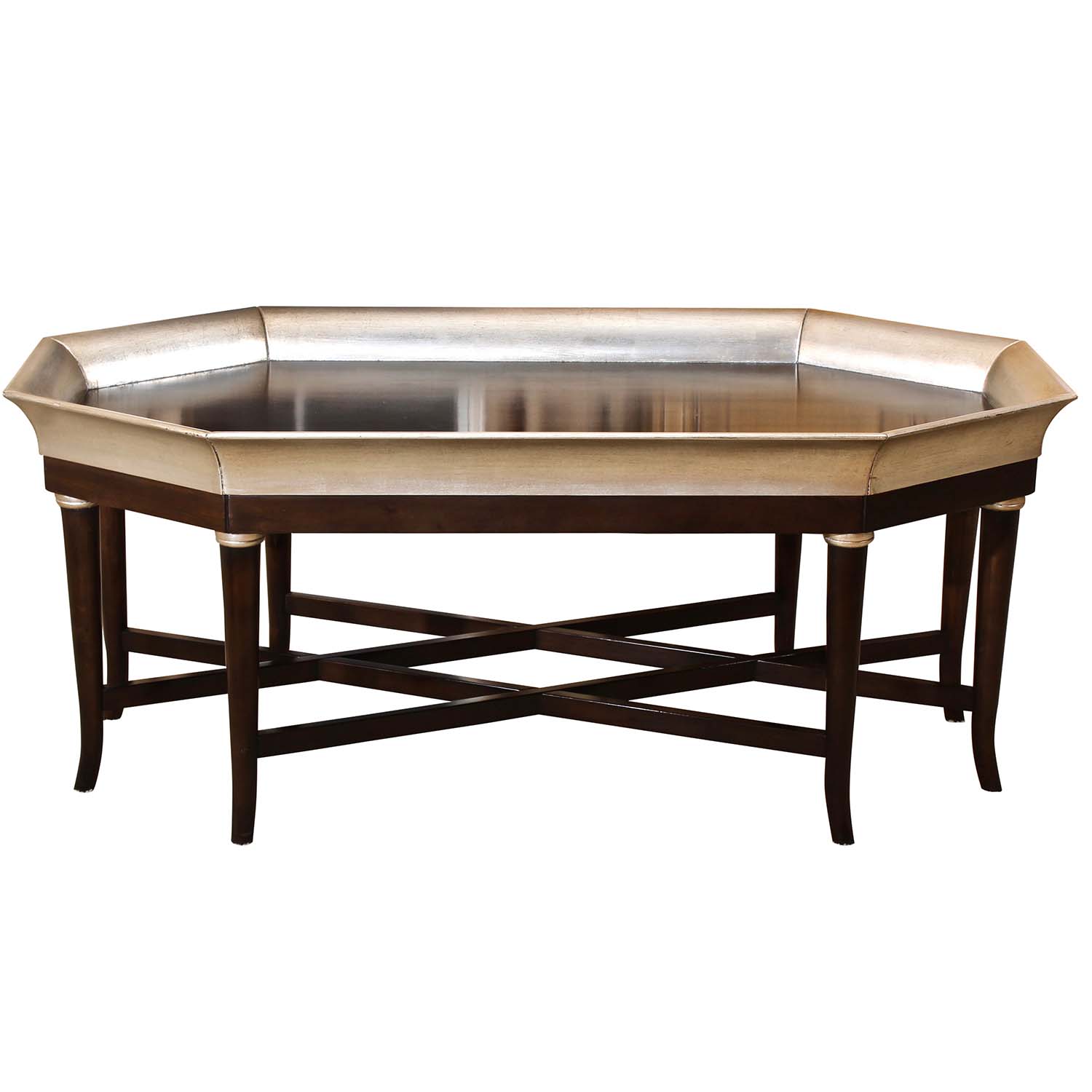 Mahogany and Silver Finish Cocktail Table by Swaim