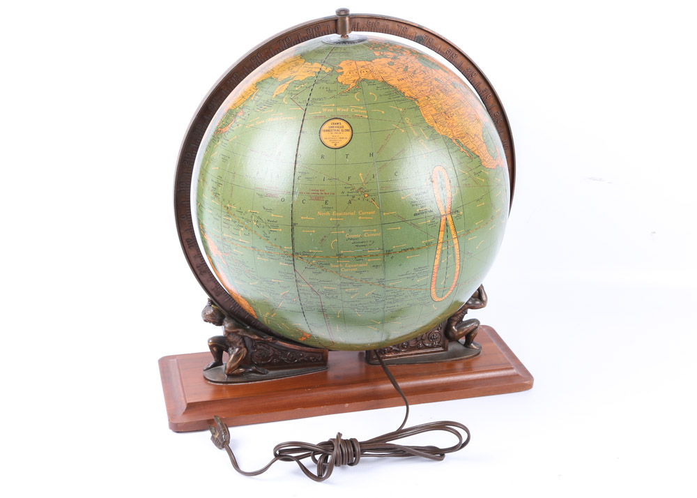 Vintage Cram's "Unrivaled Terrestrial" Lighted Globe