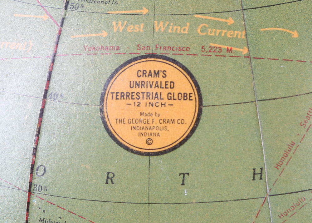 Vintage Cram's "Unrivaled Terrestrial" Lighted Globe