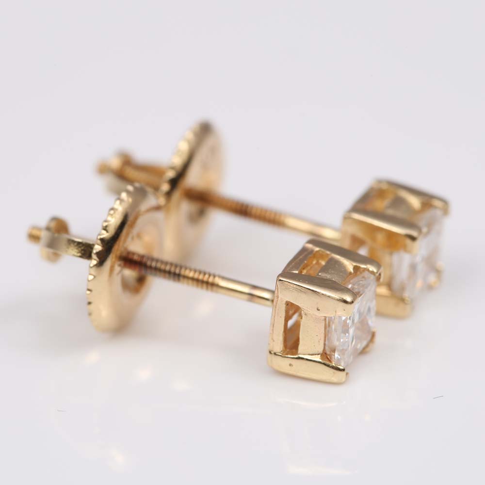 14K Yellow Gold Princess Cut Diamond Stud Earrings