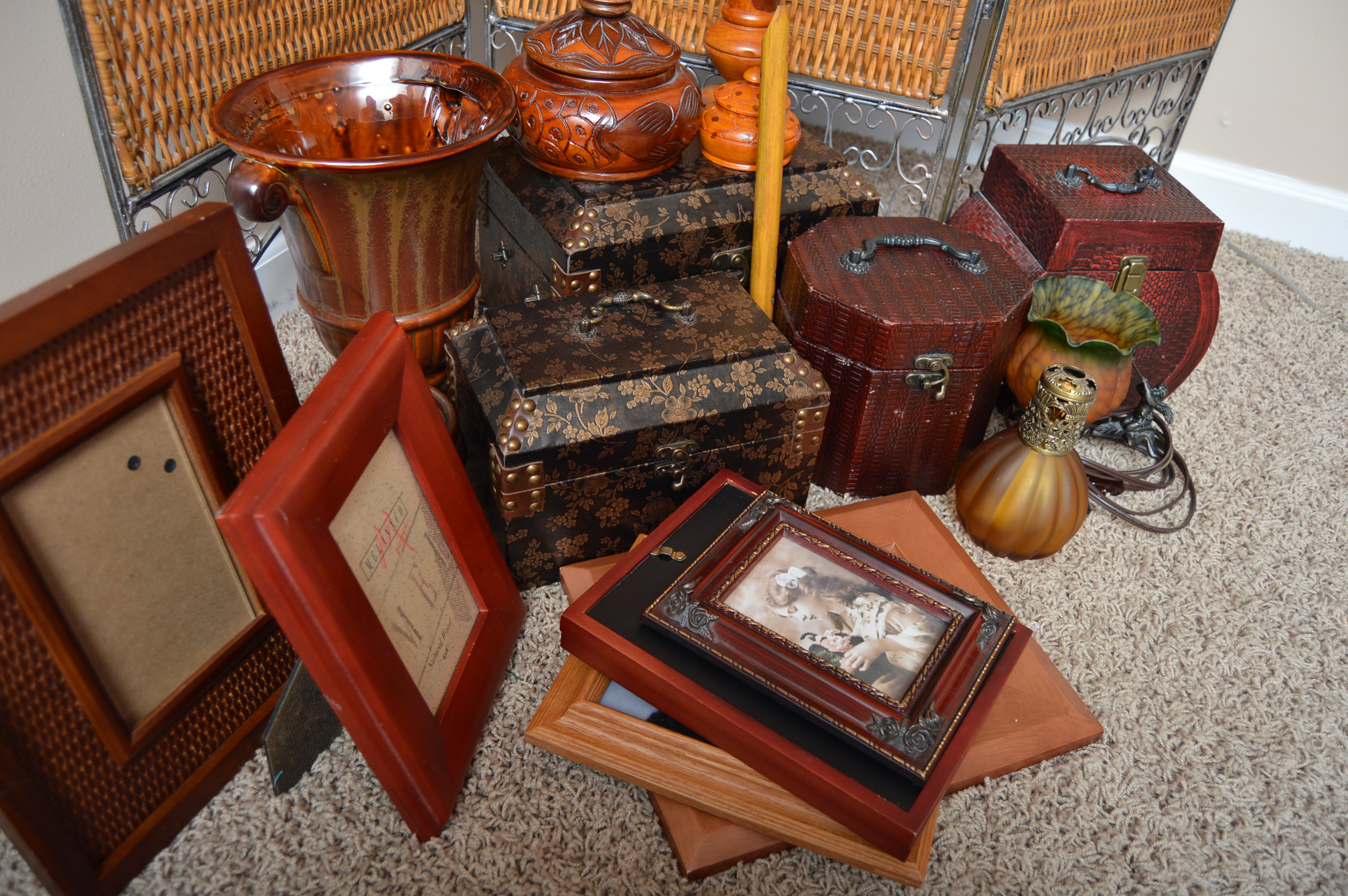 Wicker Trifold Screen and Decor