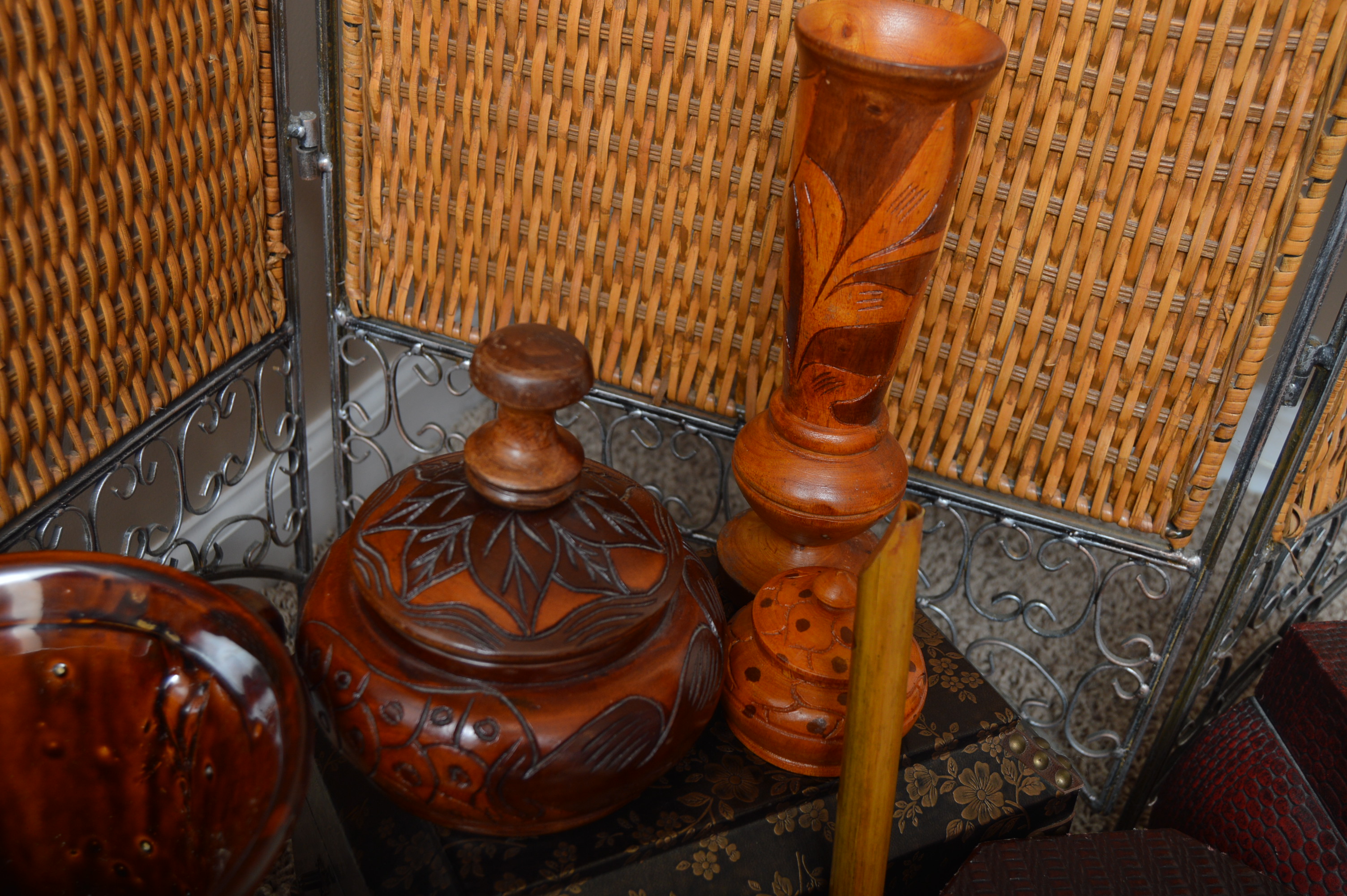 Wicker Trifold Screen and Decor