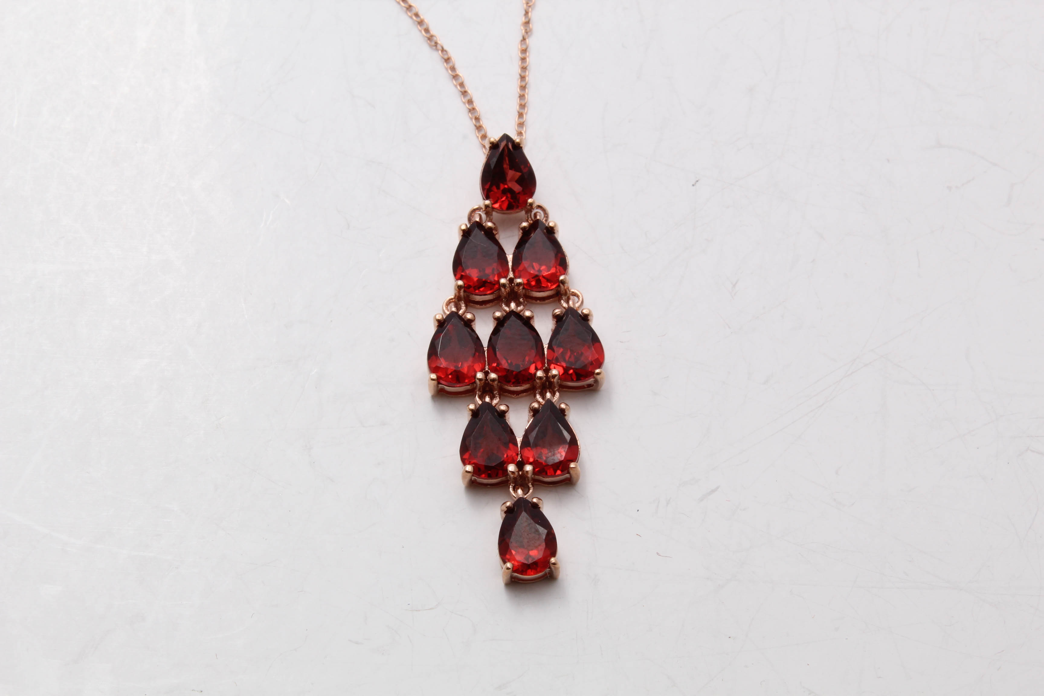 Rose Gold Wash on Sterling Silver Necklace with Garnet Glass Doublet Pendant