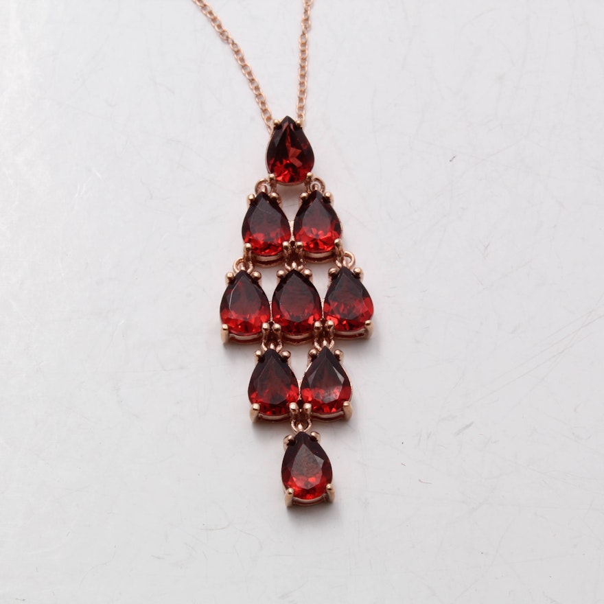 Rose Gold Wash on Sterling Silver Necklace with Garnet Glass Doublet Pendant