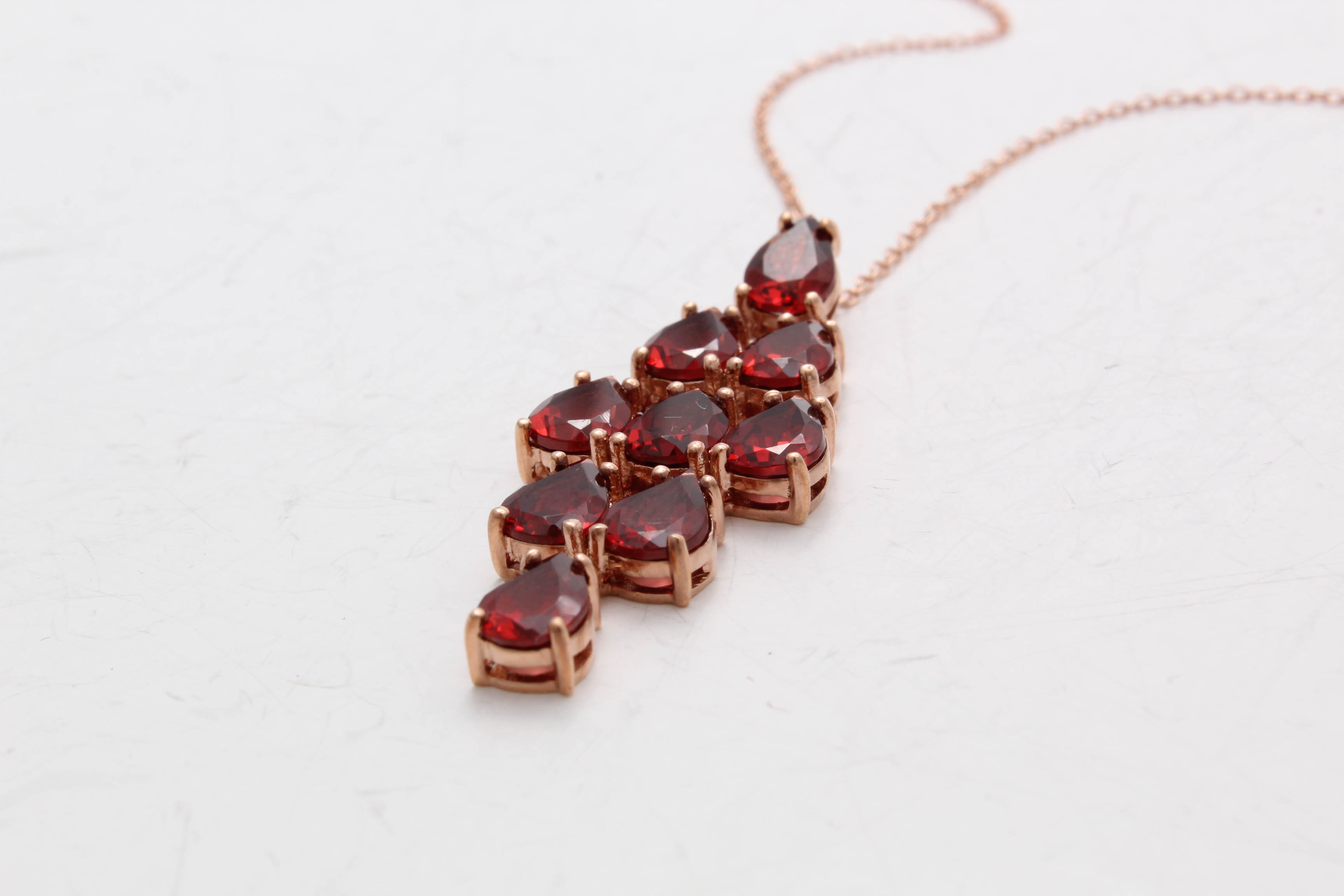 Rose Gold Wash on Sterling Silver Necklace with Garnet Glass Doublet Pendant
