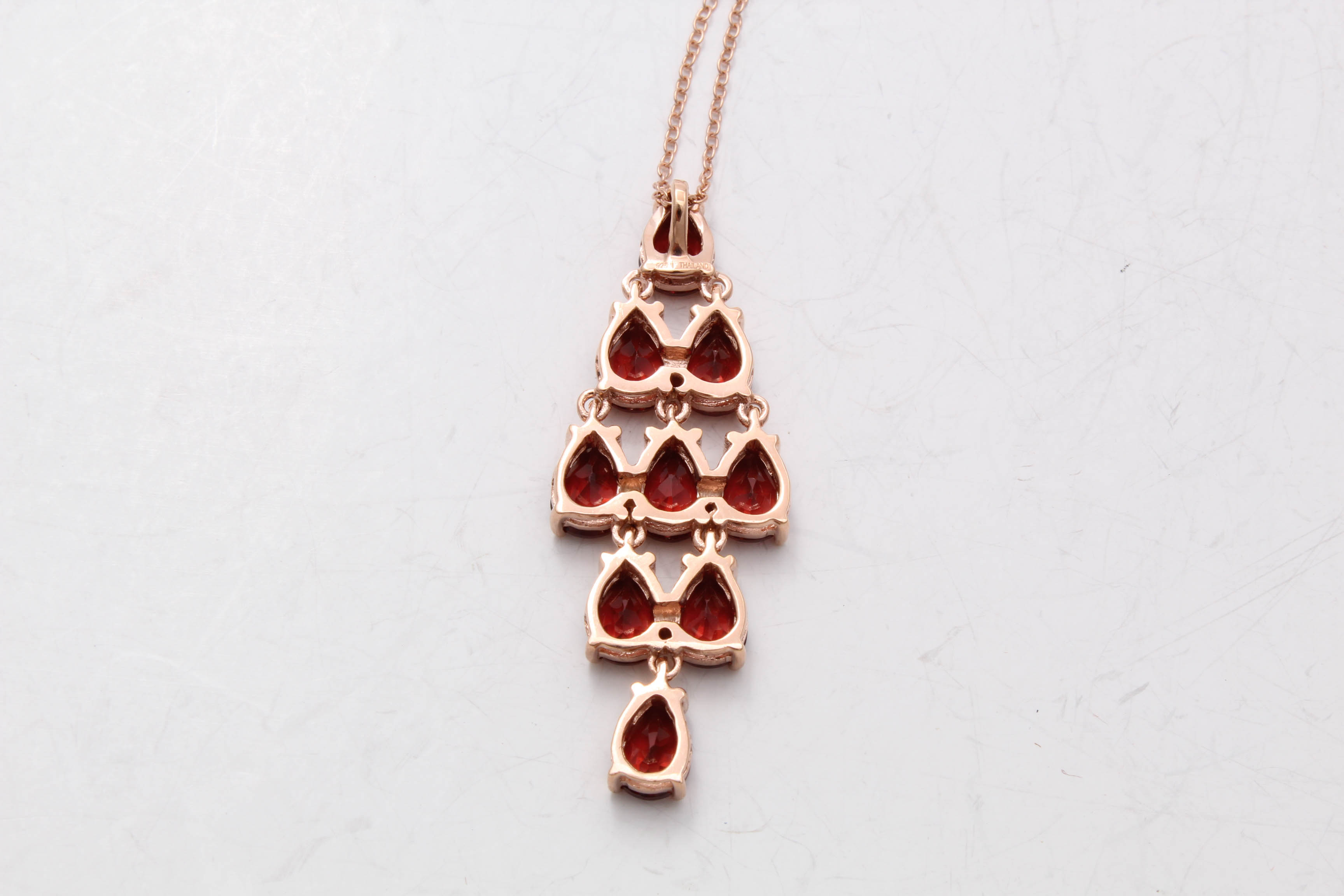 Rose Gold Wash on Sterling Silver Necklace with Garnet Glass Doublet Pendant